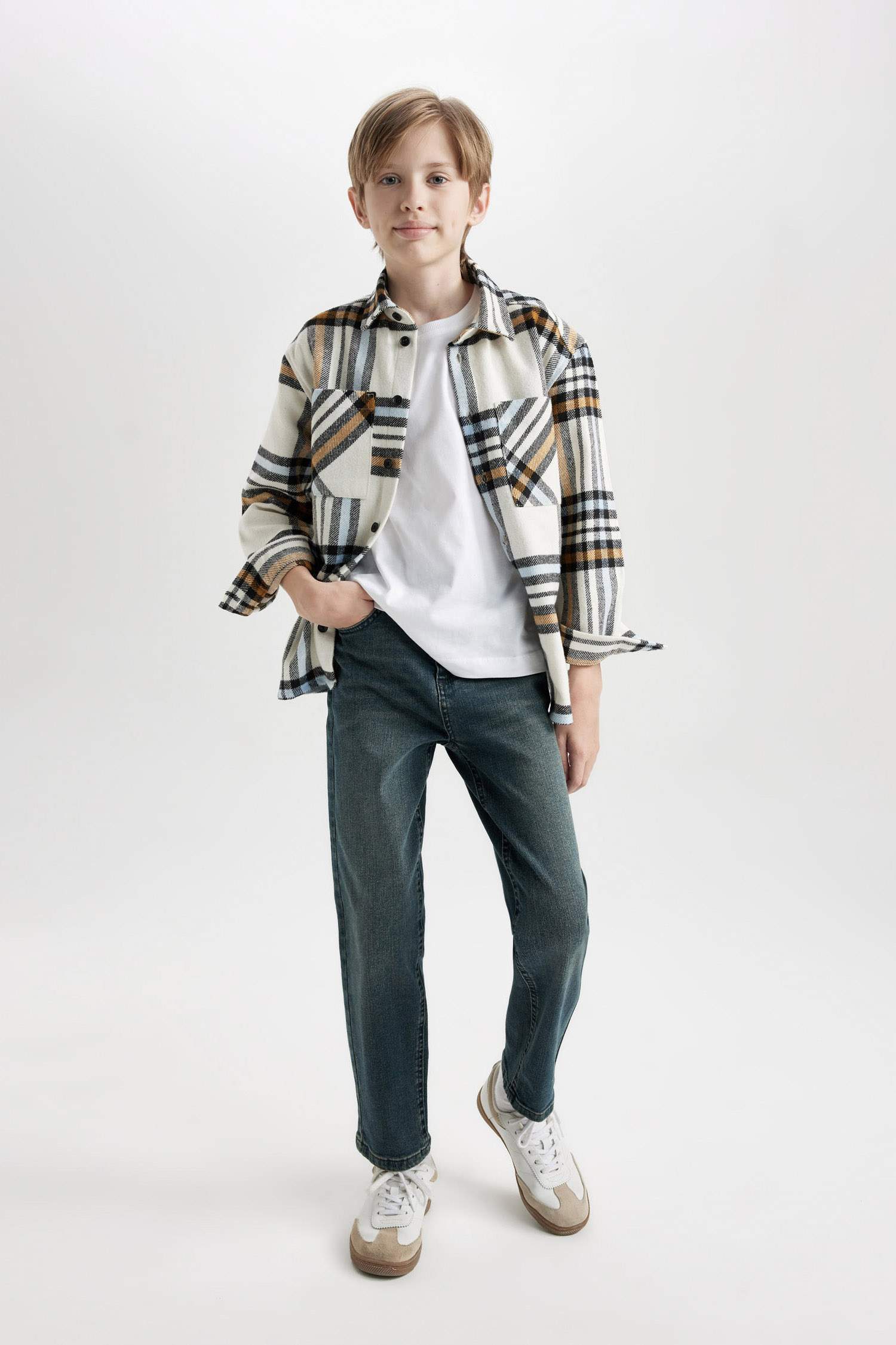 قميص كاروهات اولادي كم طويل فلانيل اوفر سايز