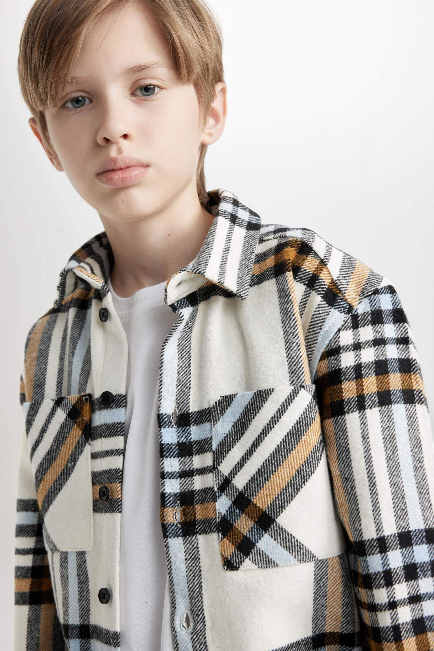 قميص كاروهات اولادي كم طويل فلانيل اوفر سايز