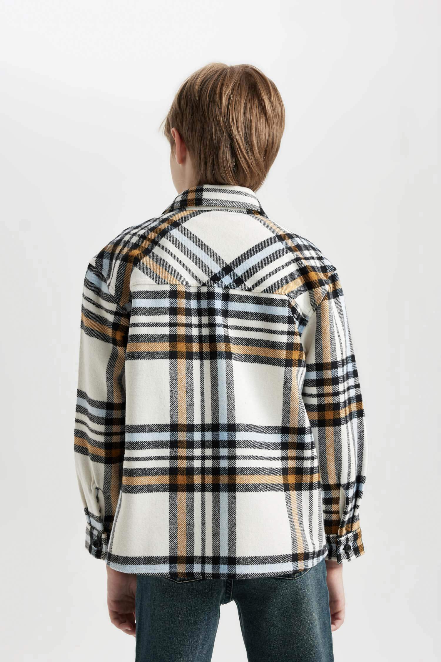 قميص كاروهات اولادي كم طويل فلانيل اوفر سايز