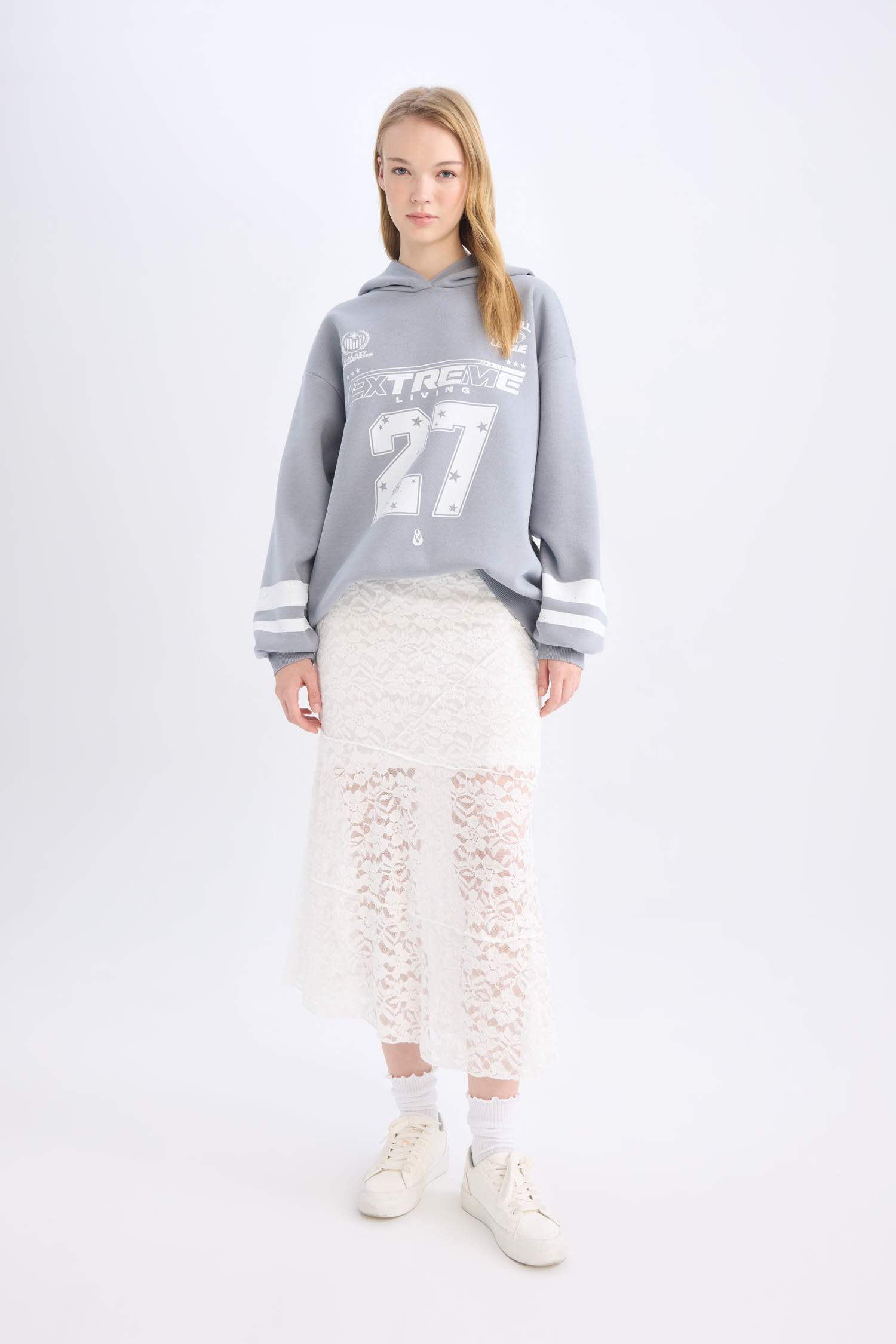 Coool Oversize Geniş Kalıp Kapüşonlu Baskılı Kalın Sweatshirt