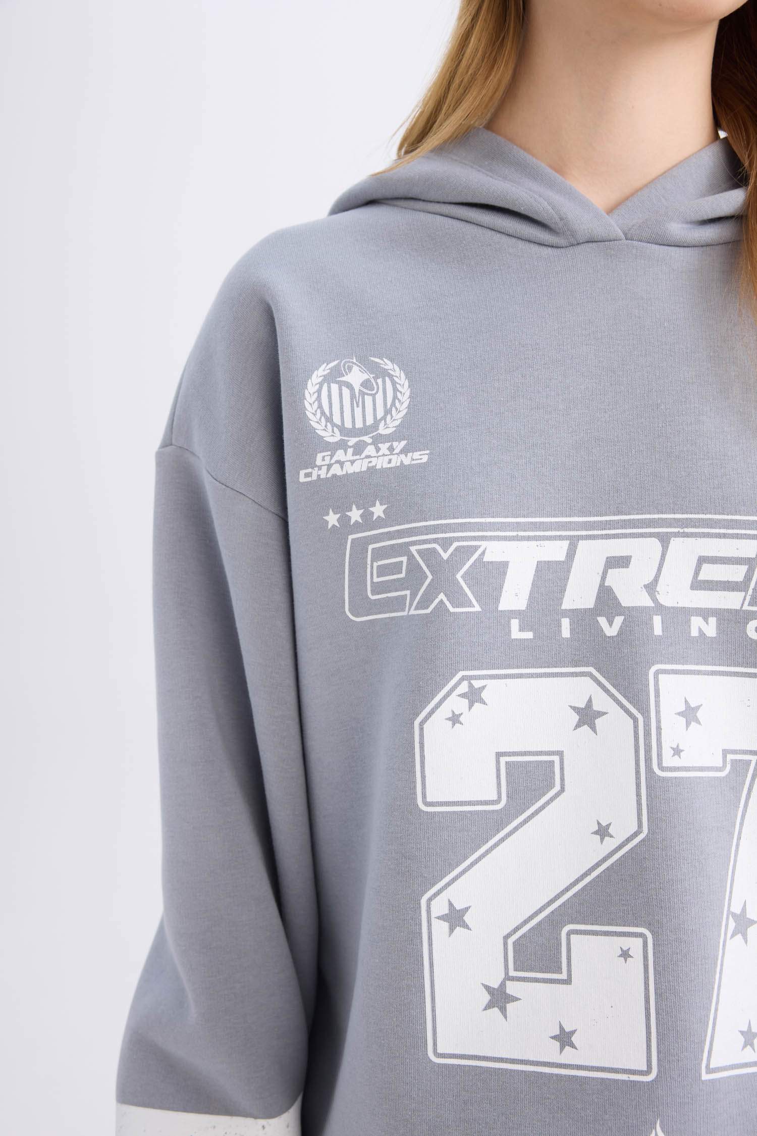 Coool Oversize Geniş Kalıp Kapüşonlu Baskılı Kalın Sweatshirt