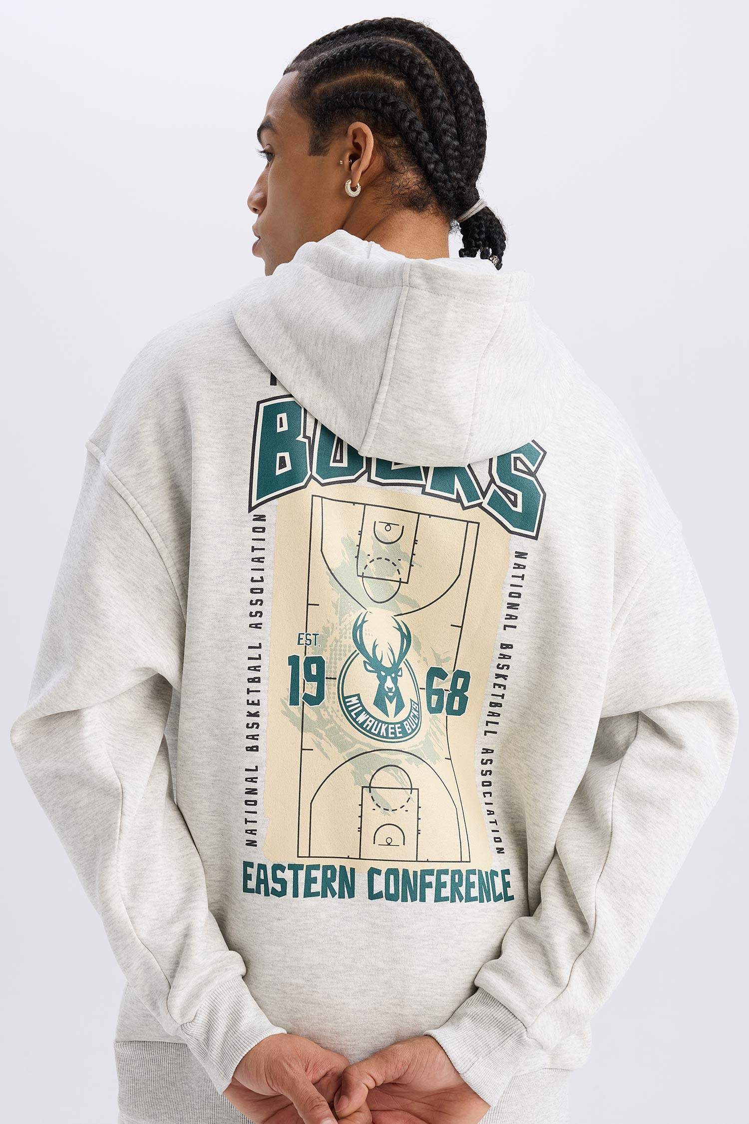 NBA Milwaukee Bucks Oversize Geniş Kalıp Kapüşonlu Sırt Baskılı Kalın Sweatshirt