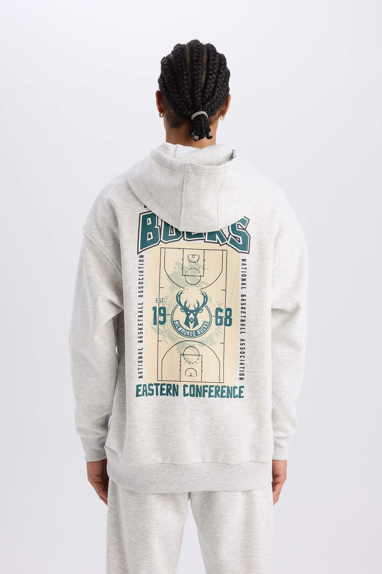 NBA Milwaukee Bucks Oversize Geniş Kalıp Kapüşonlu Sırt Baskılı Kalın Sweatshirt