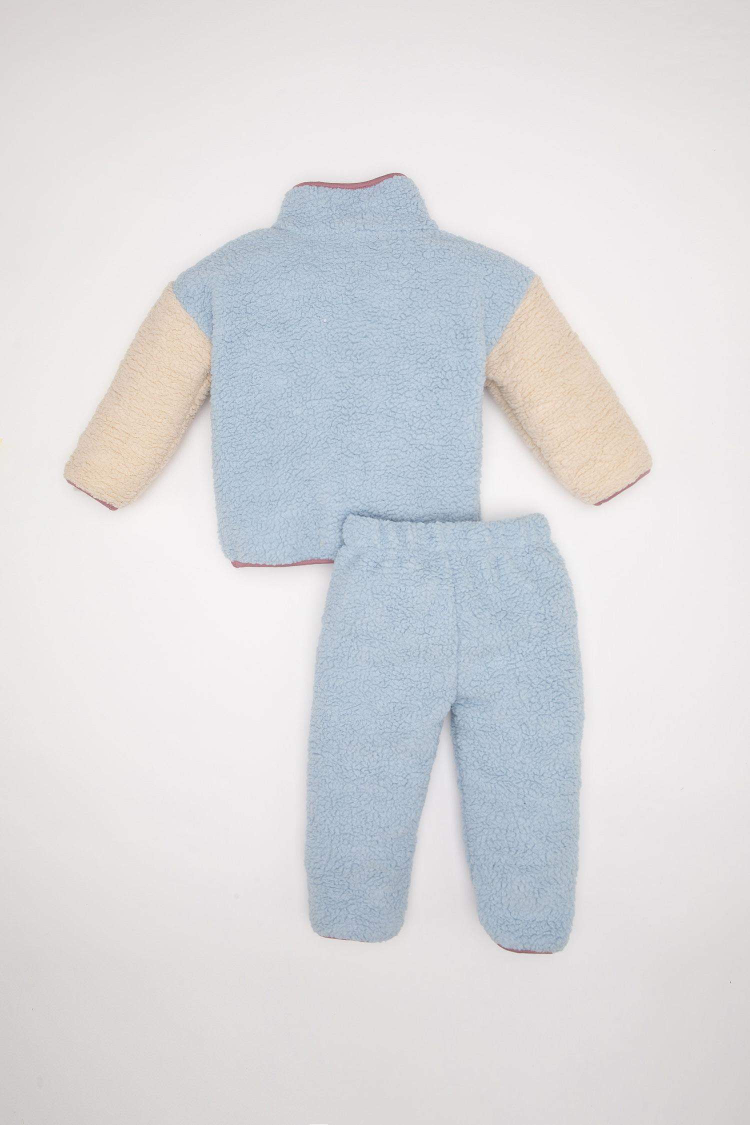 Kız Bebek 2'li Takım Pelüş Fermuarlı Dik Yaka Sweatshirt Beli Lastikli Alt