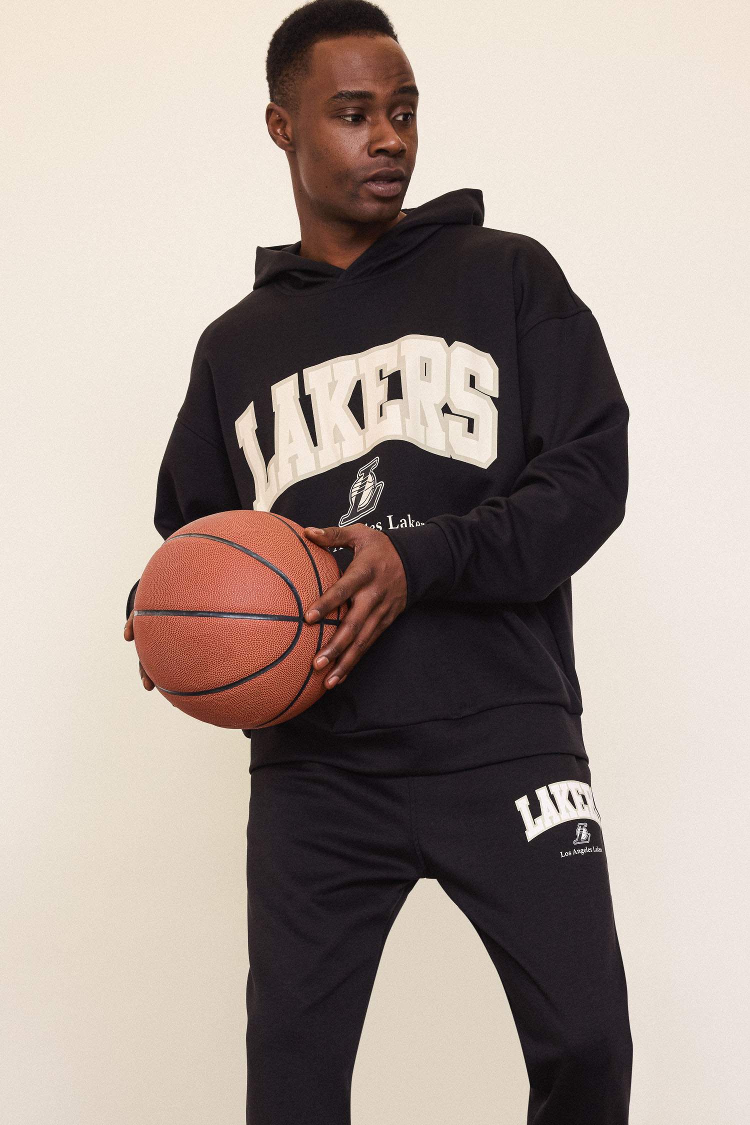 NBA Los Angeles Lakers Oversıze Geniş Kalıp Kapüşonlu Skuba Dalgıç Kumaş Sweatshirt