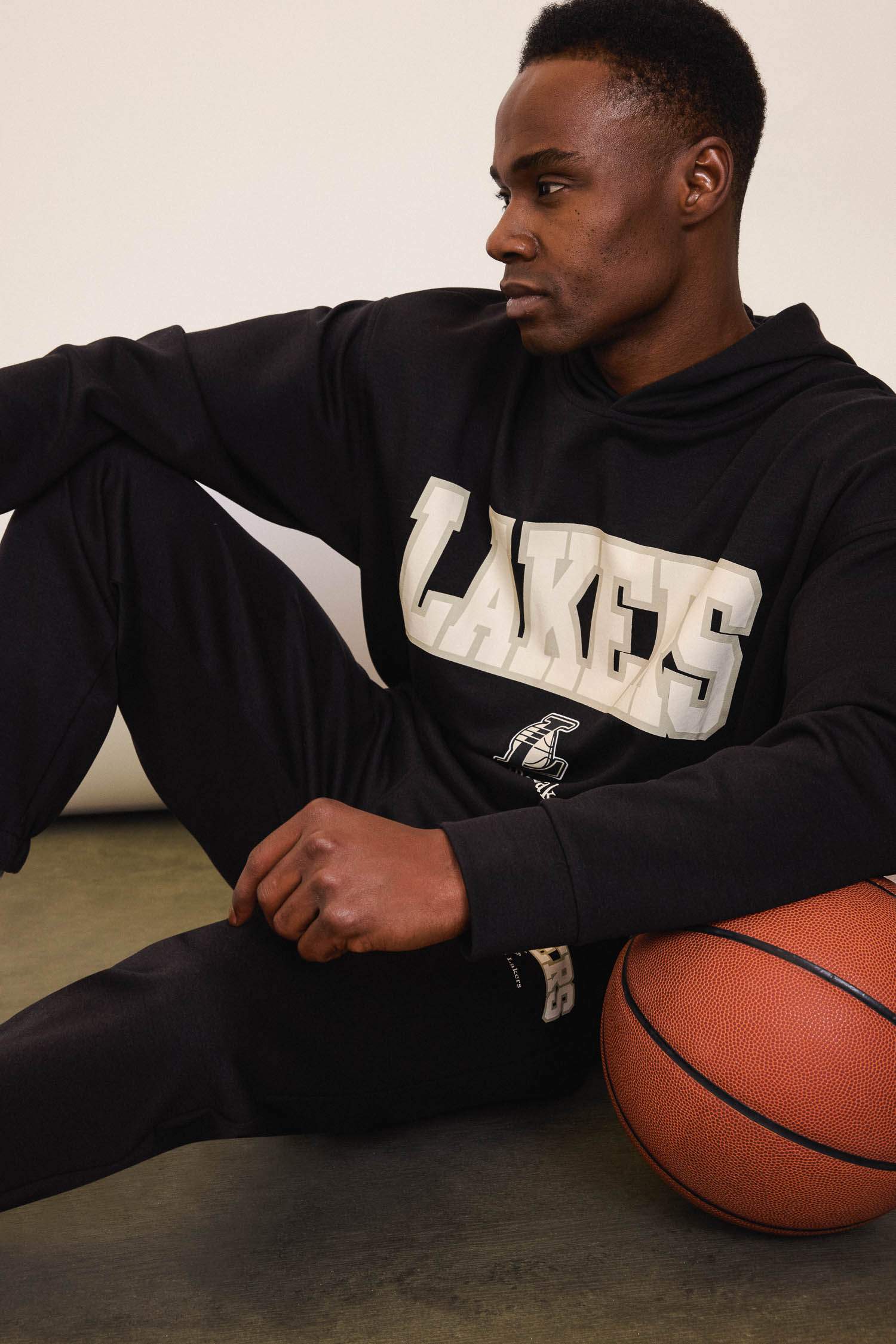 NBA Los Angeles Lakers Oversıze Geniş Kalıp Kapüşonlu Skuba Dalgıç Kumaş Sweatshirt