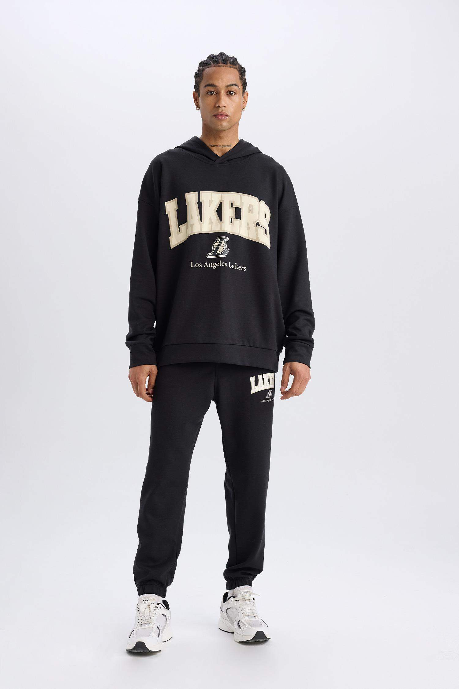 NBA Los Angeles Lakers Oversıze Geniş Kalıp Kapüşonlu Skuba Dalgıç Kumaş Sweatshirt