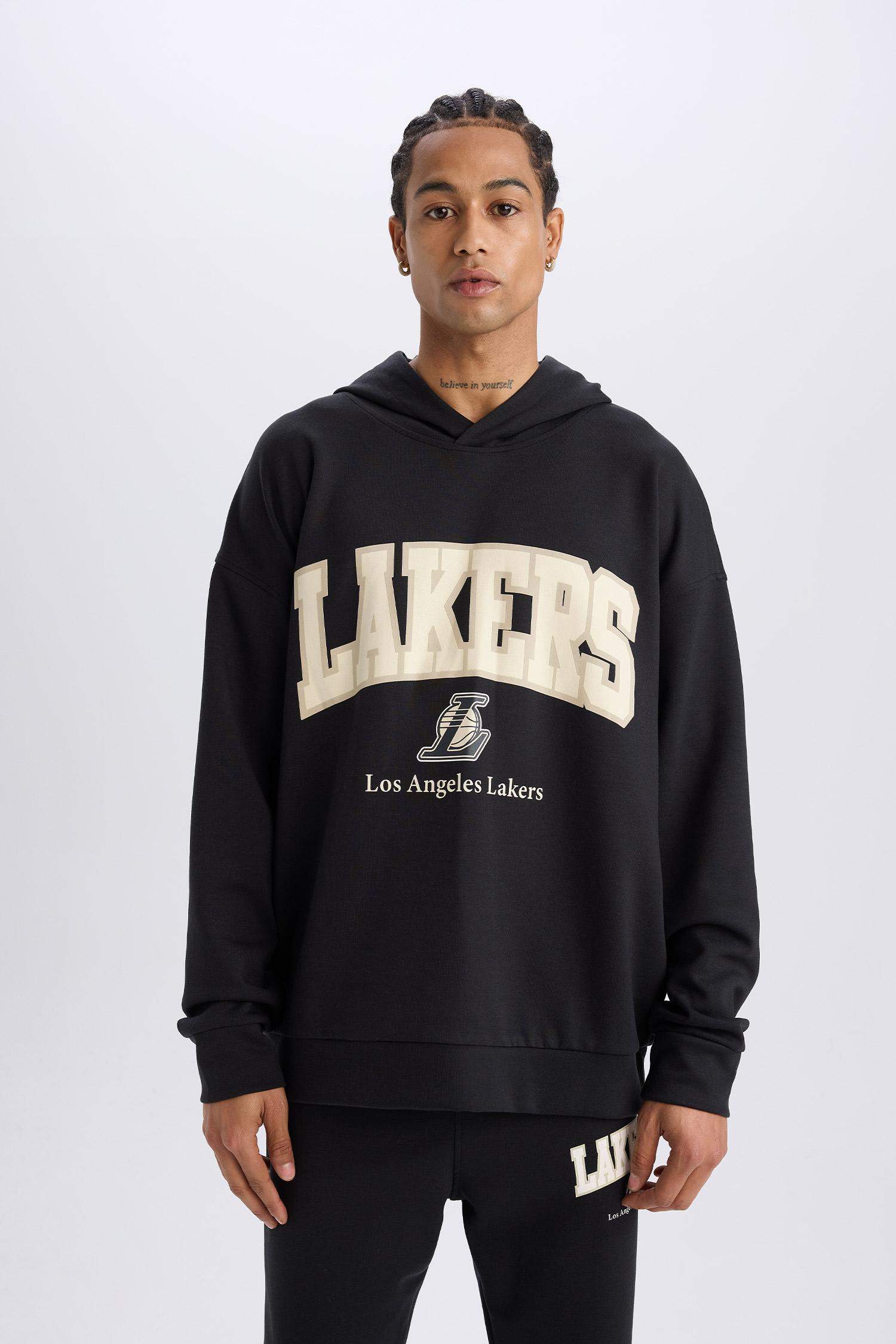 NBA Los Angeles Lakers Oversıze Geniş Kalıp Kapüşonlu Skuba Dalgıç Kumaş Sweatshirt