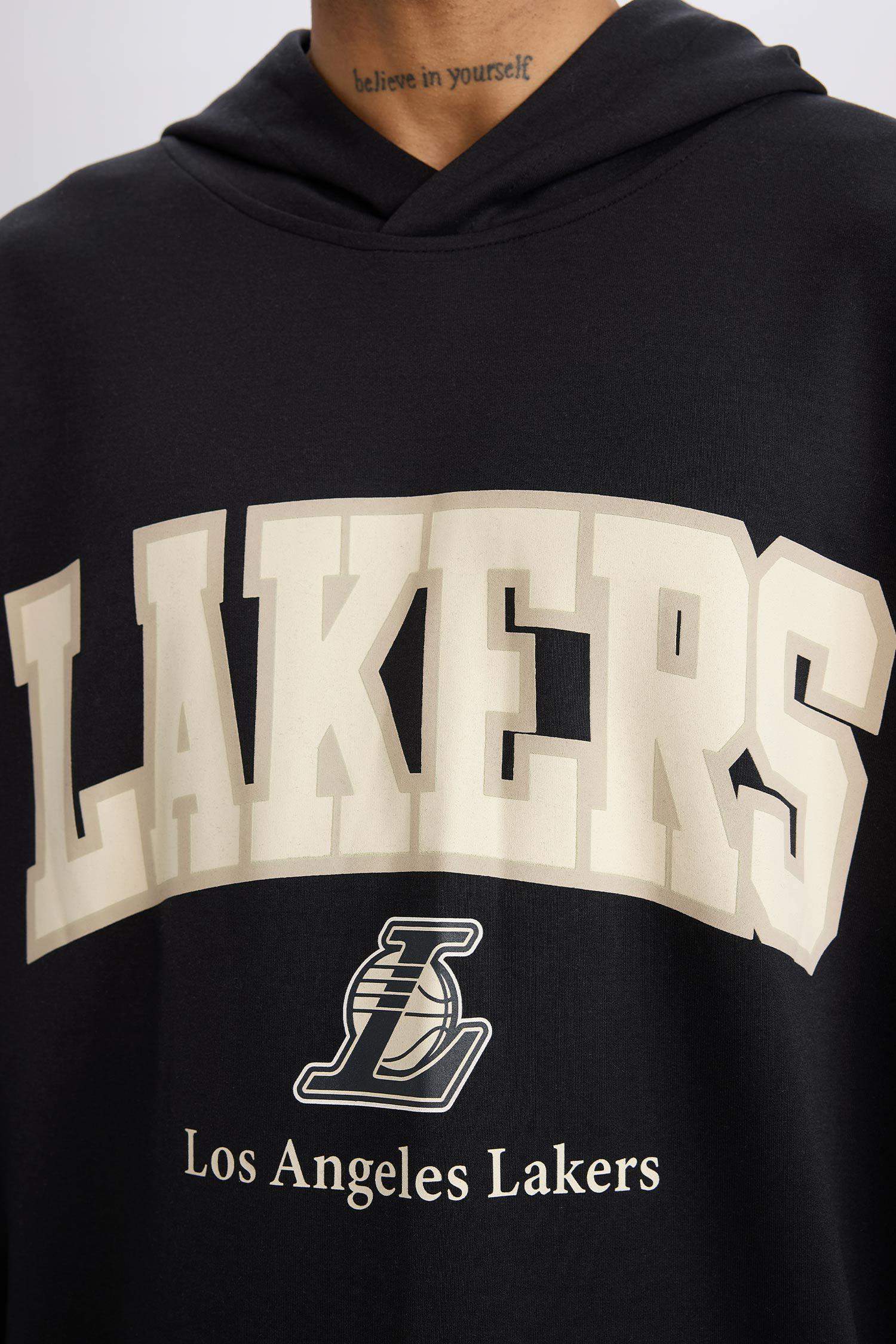 NBA Los Angeles Lakers Oversıze Geniş Kalıp Kapüşonlu Skuba Dalgıç Kumaş Sweatshirt