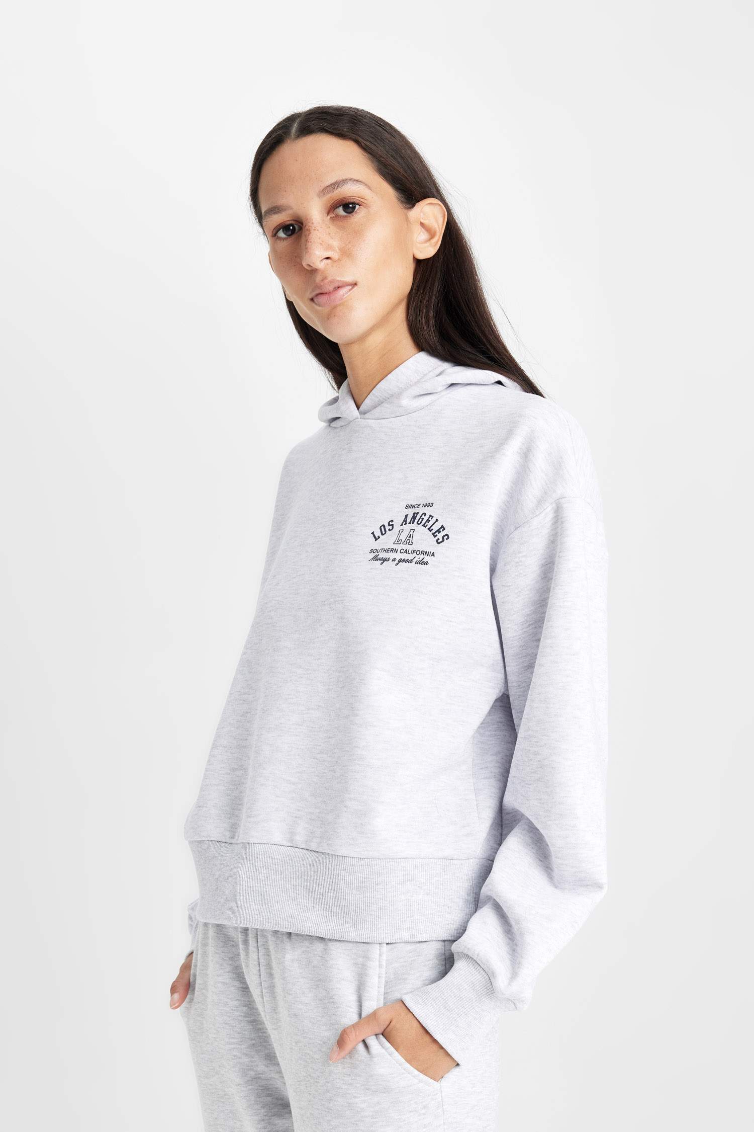 Regular Fit Kapüşonlu Baskılı Kalın Sweatshirt