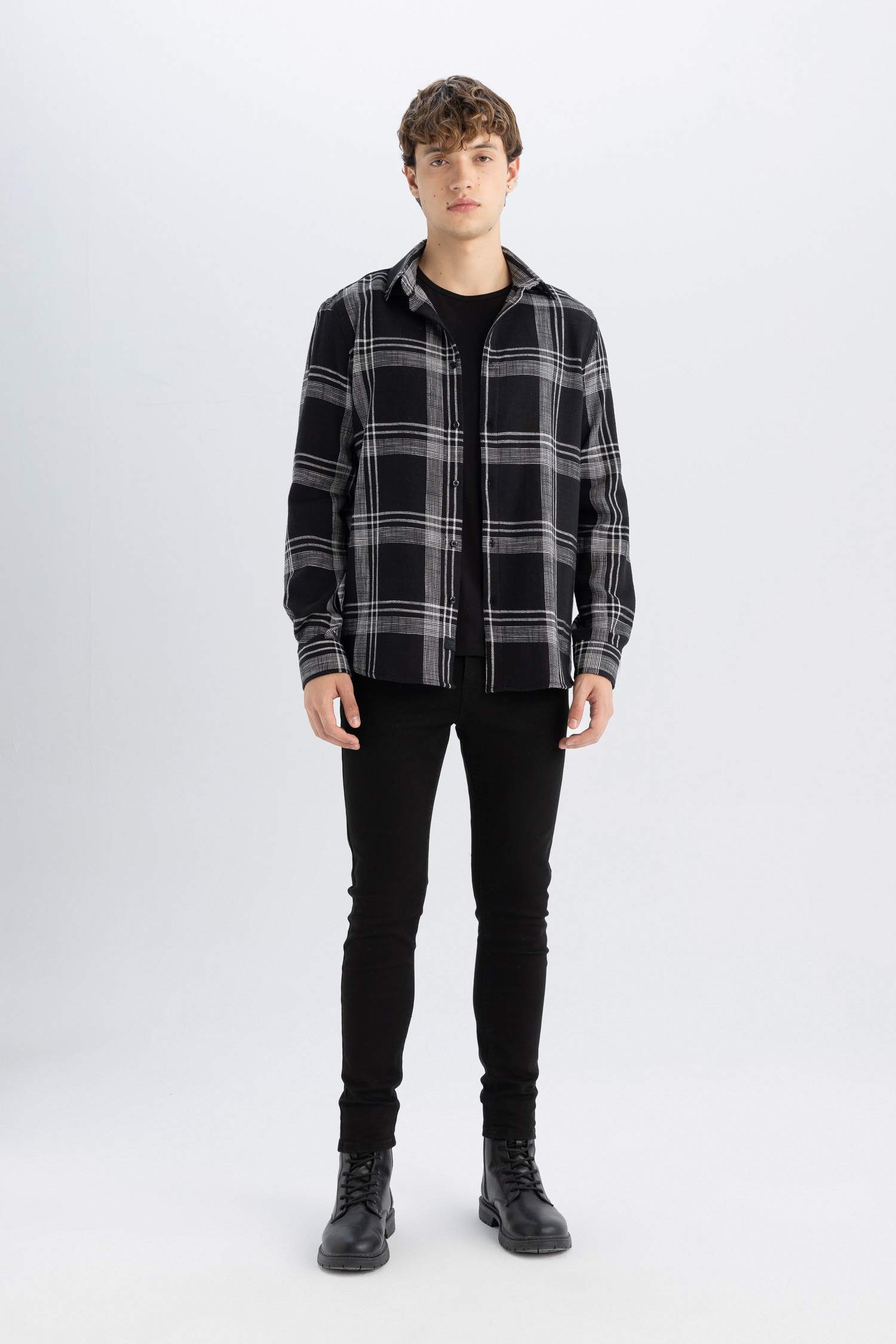 %100 Pamuk Regular Fit Kareli Oduncu Flanel Uzun Kollu Gömlek