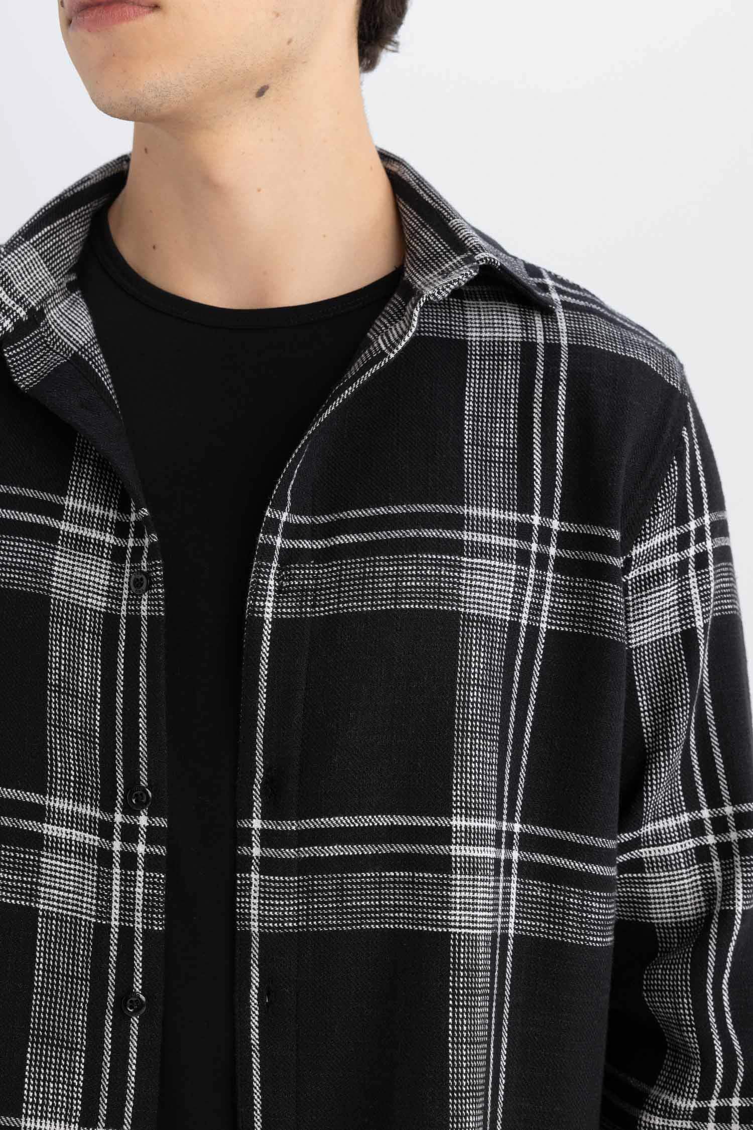 %100 Pamuk Regular Fit Kareli Oduncu Flanel Uzun Kollu Gömlek