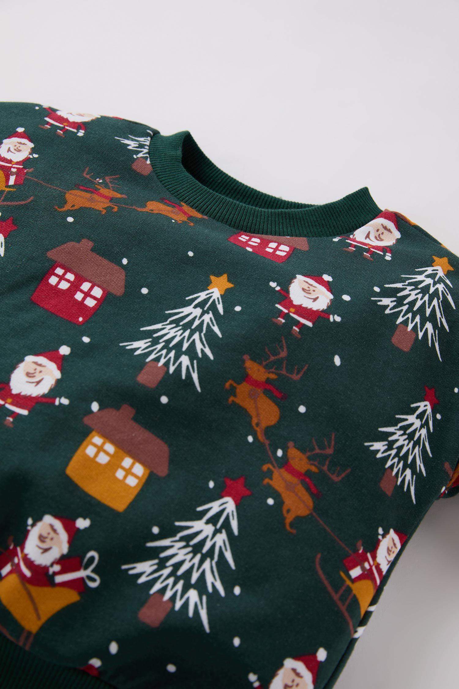 Erkek Bebek 2'li Takım Yılbaşı Temalı Sweatshirt Beli Lastikli Eşofman Altı