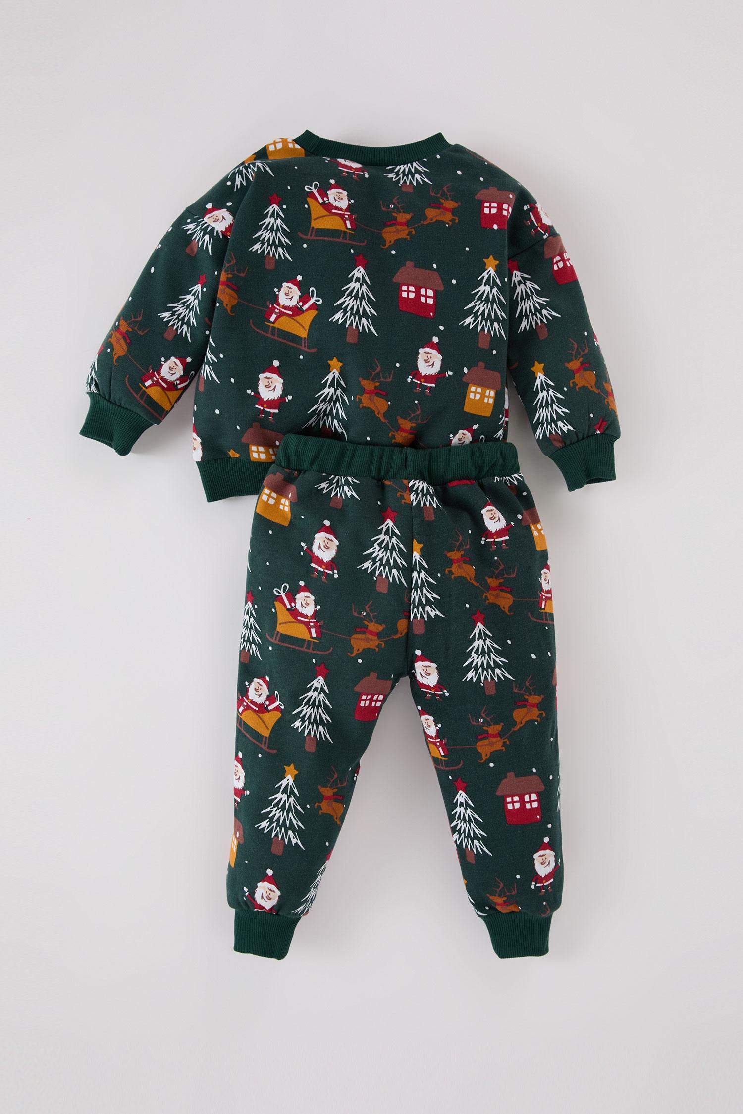 Erkek Bebek 2'li Takım Yılbaşı Temalı Sweatshirt Beli Lastikli Eşofman Altı