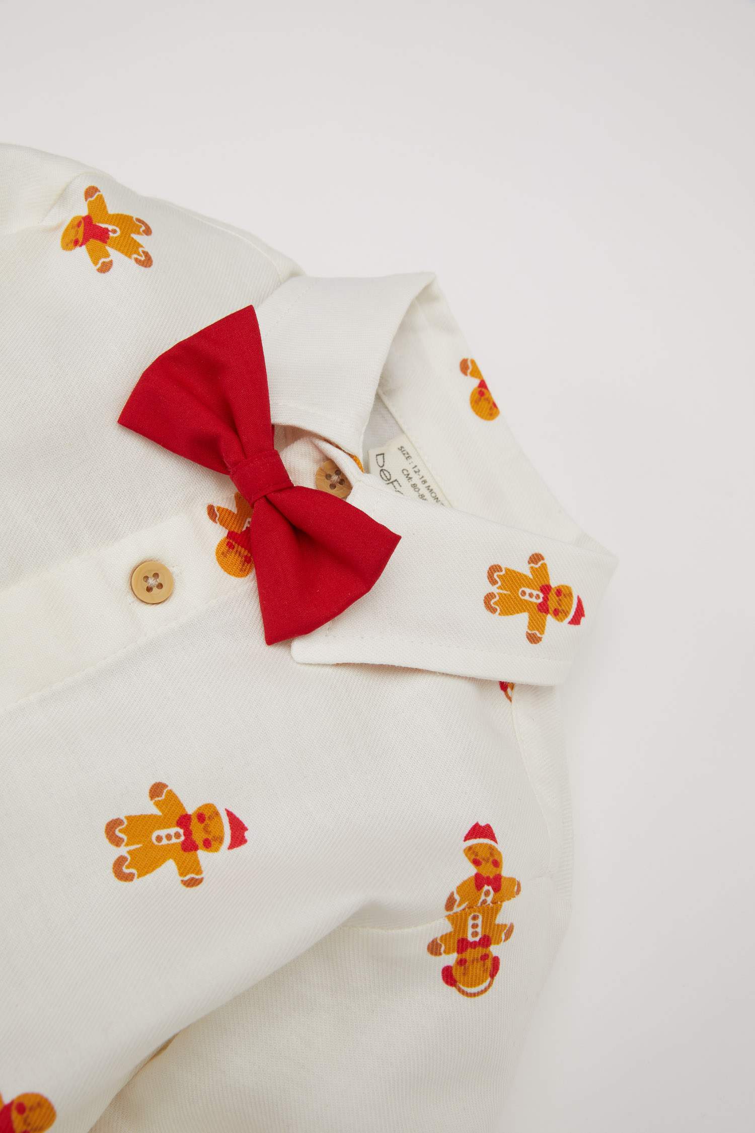 Erkek Bebek Yılbaşı Temalı Twill Uzun Kollu Gömlek