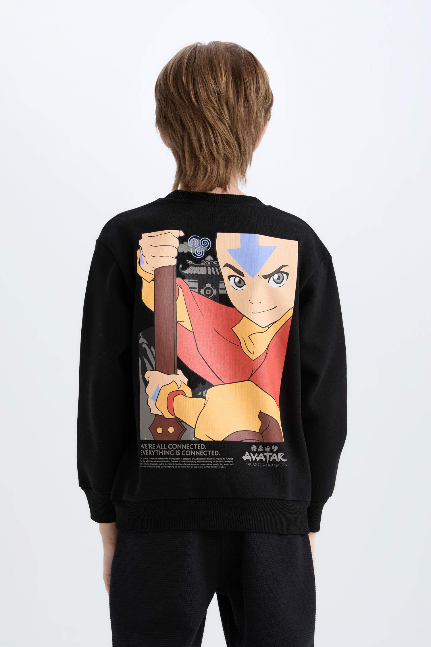 Erkek Çocuk Avatar the Last Airbender Bisiklet Yaka İçi Yumuşak Tüylü Sırt Baskılı Sweatshirt