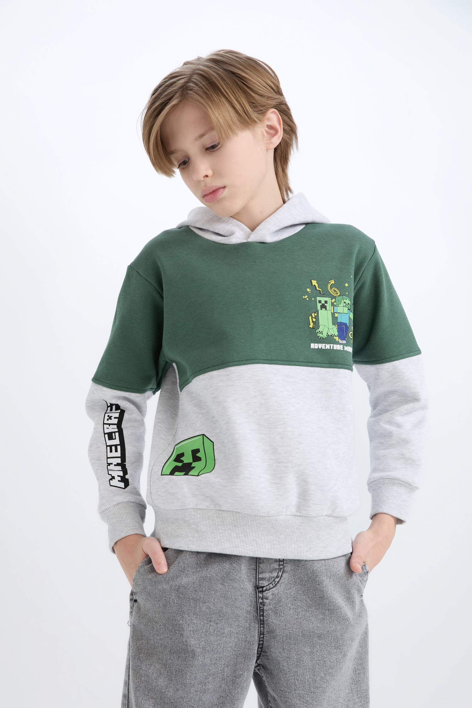 Erkek Çocuk Minecraft Kapüşonlu Sweatshirt