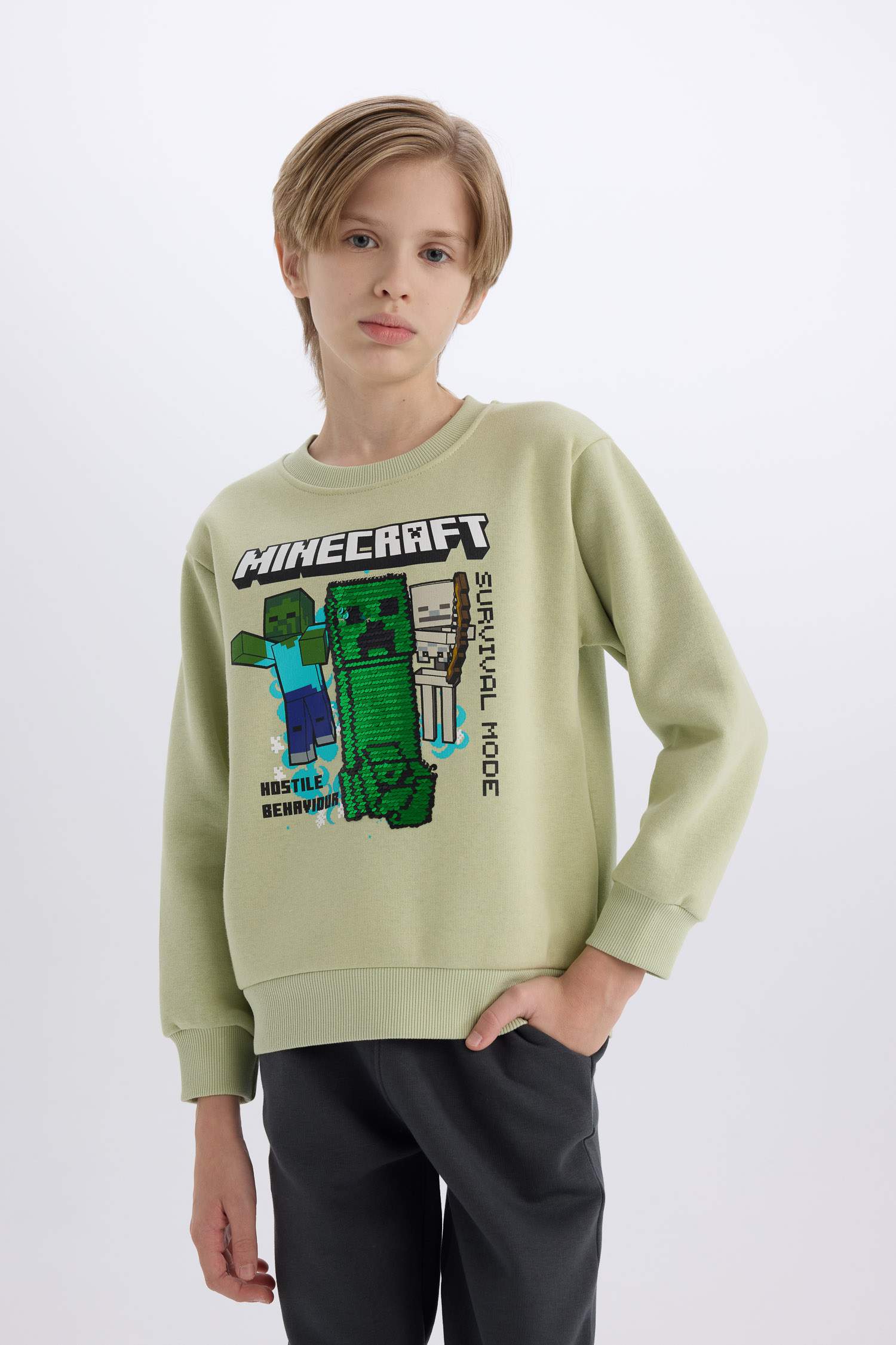 Erkek Çocuk Minecraft Bisiklet Yaka Sweatshirt