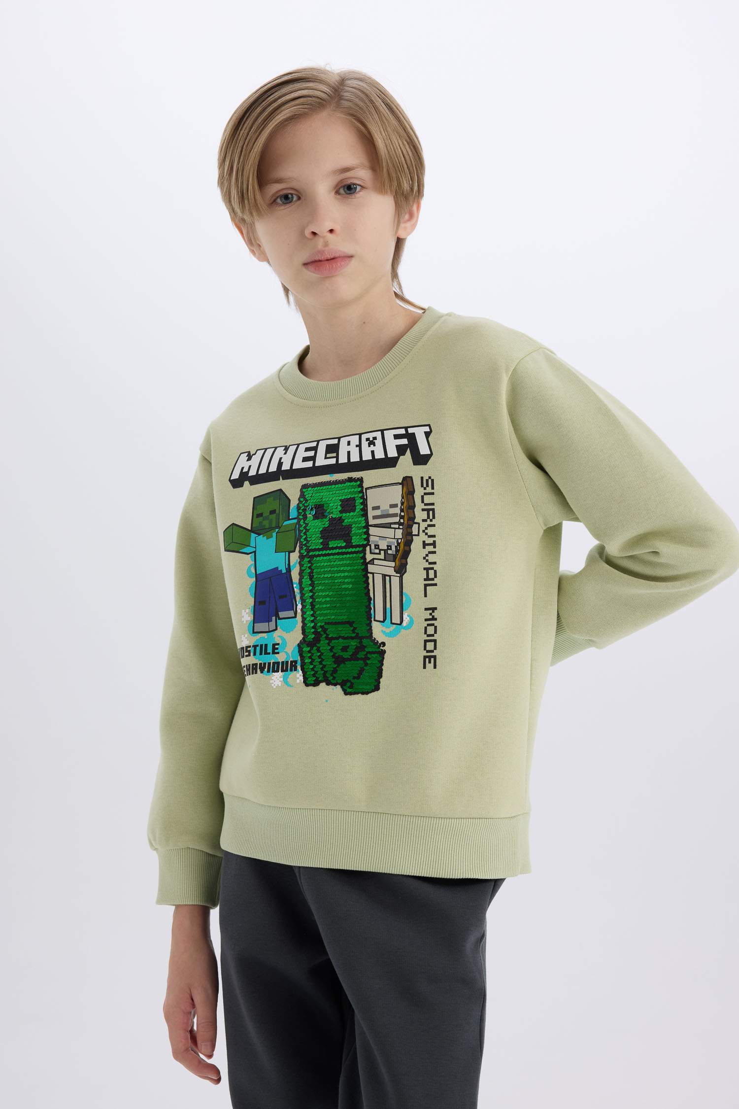 Erkek Çocuk Minecraft Bisiklet Yaka Sweatshirt