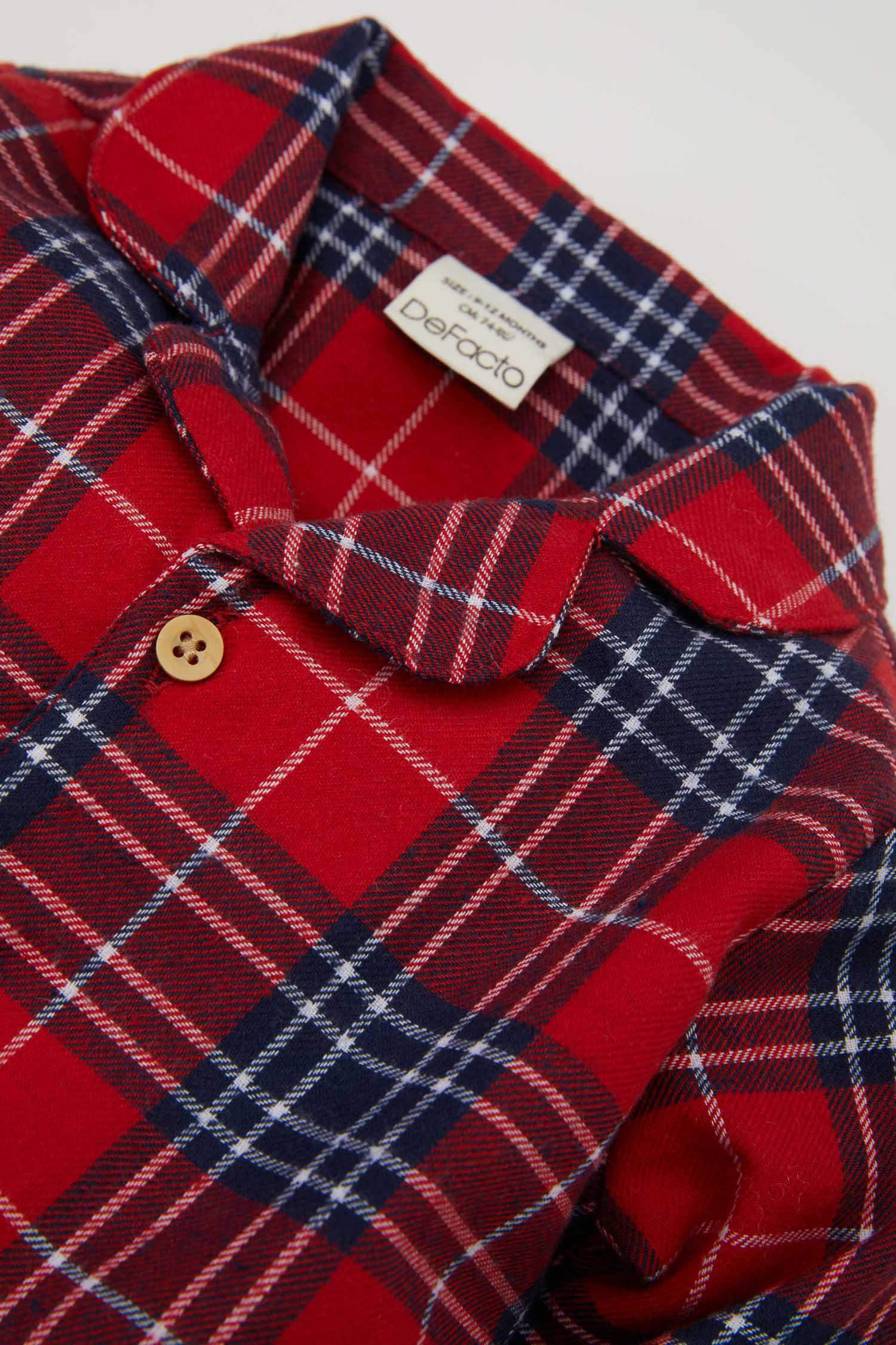 Erkek Bebek Yılbaşı Temalı 3'lü Takım Kareli Uzun Kollu Gömlek Pantolon Askısı Pantolon