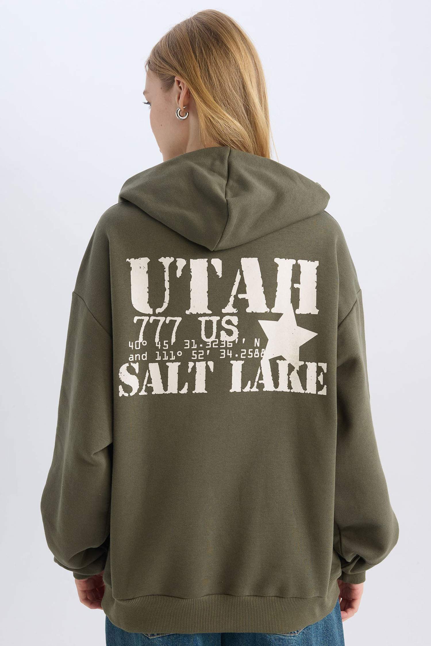 Coool Oversize Geniş Kalıp Kapüşonlu Sırt Baskılı Kalın Sweatshirt