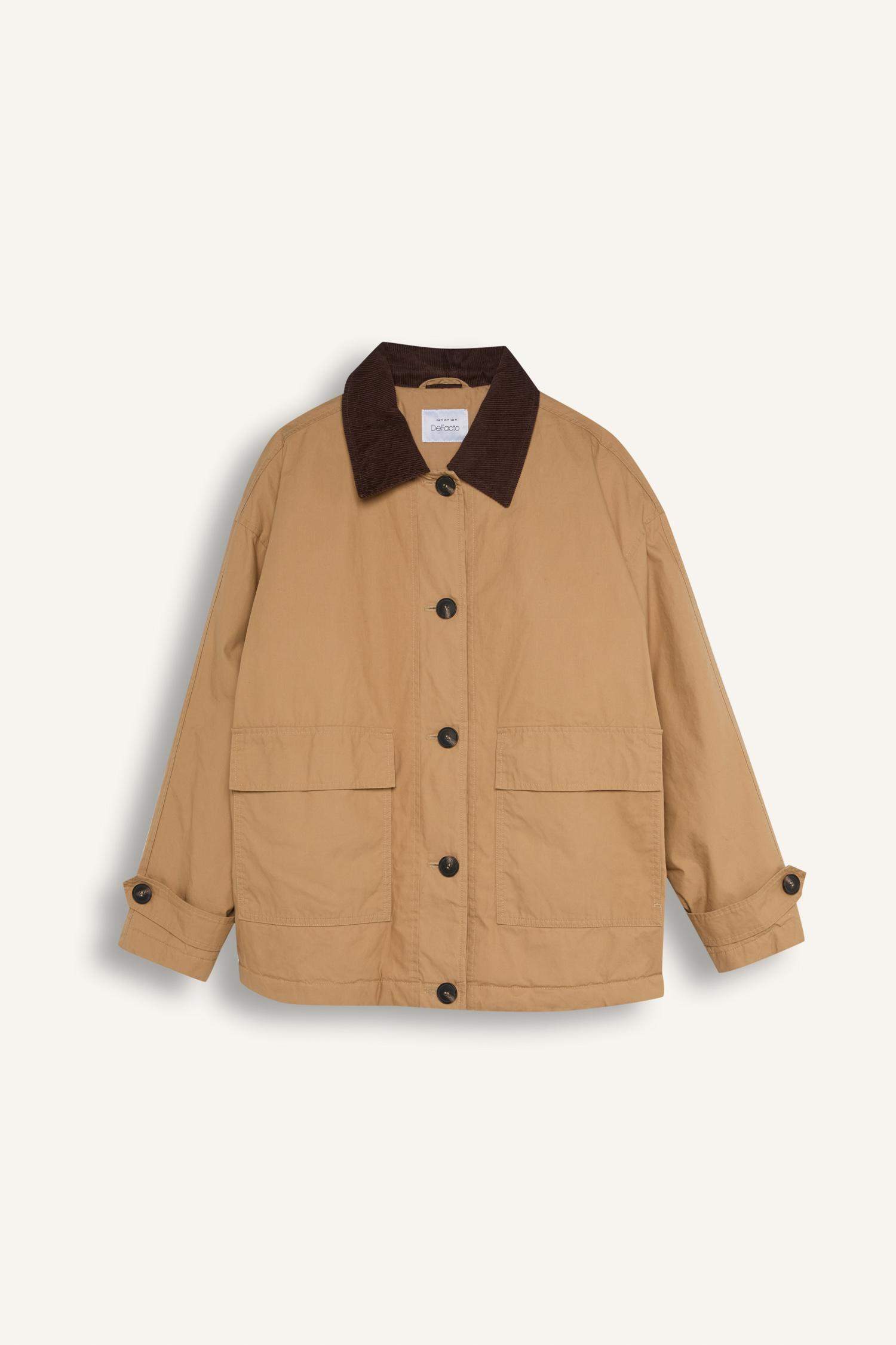 Polo Yaka Mevsimlik Hafif Mont Düğmeli Cepli Apoletli Basic Düz