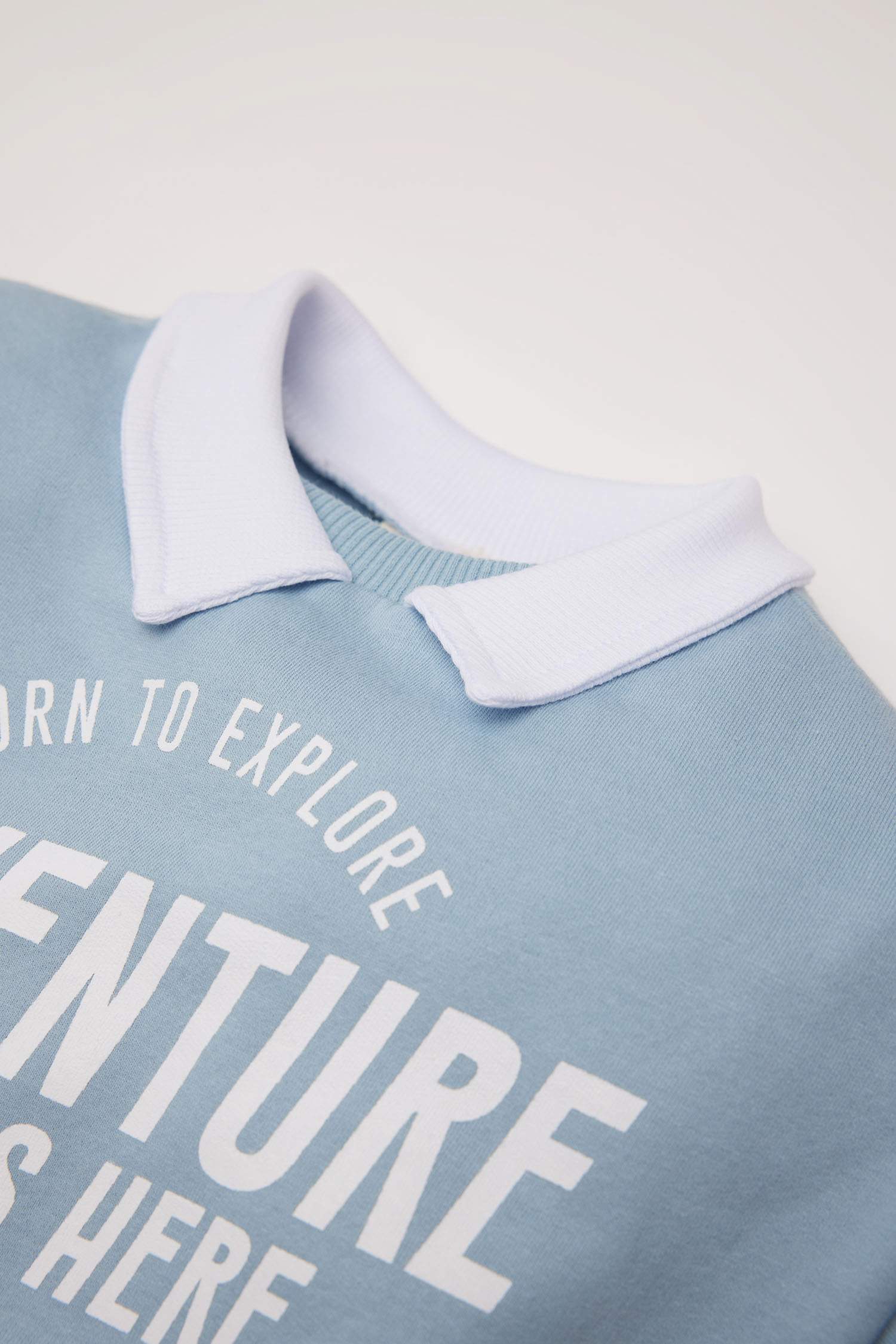 Erkek Bebek Gömlek Yaka Baskılı İçi Yumuşak Tüylü Sweatshirt