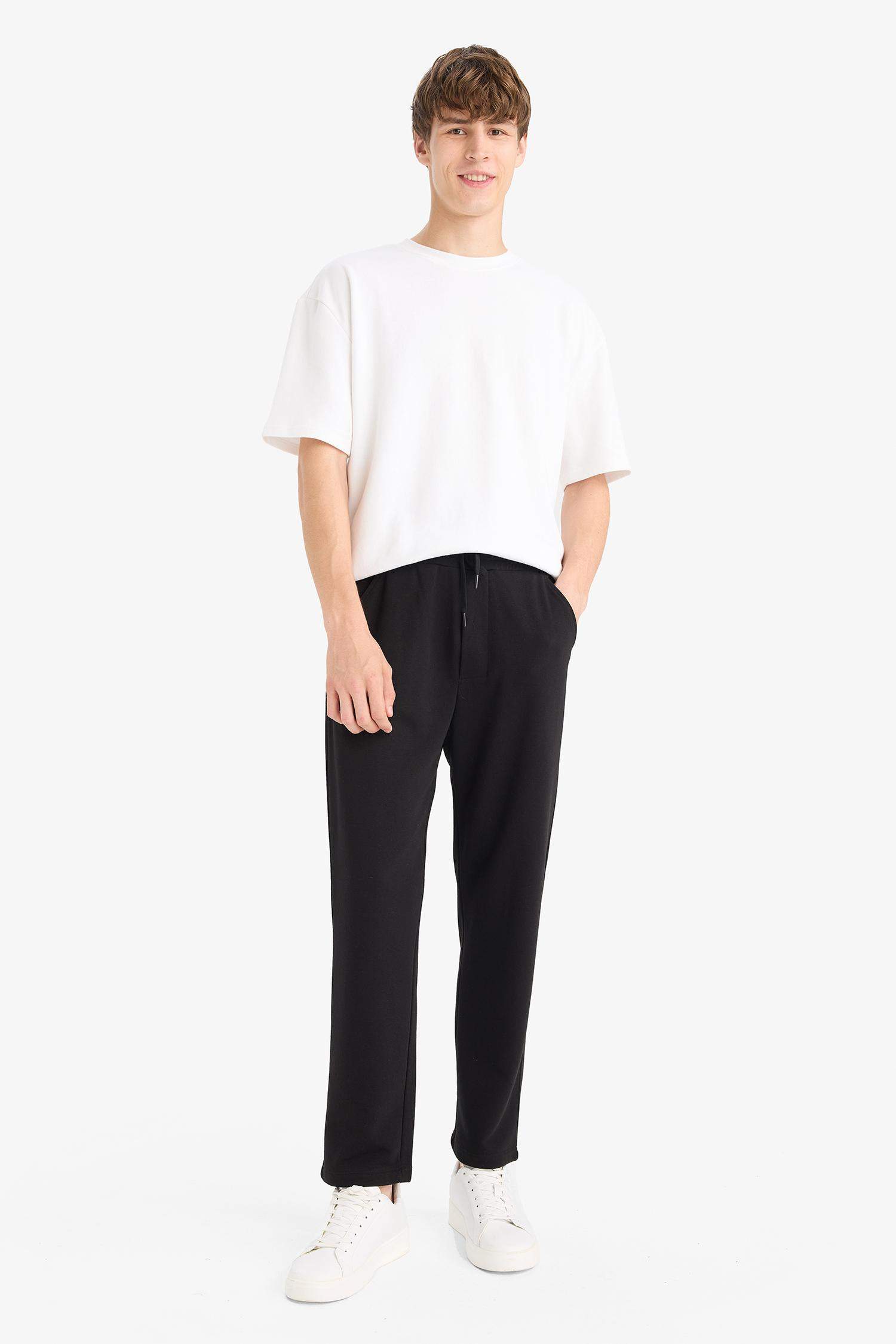 Regular Fit Basic Düz Beli Bağcıklı Düz Paça Cepli Eşofman Altı