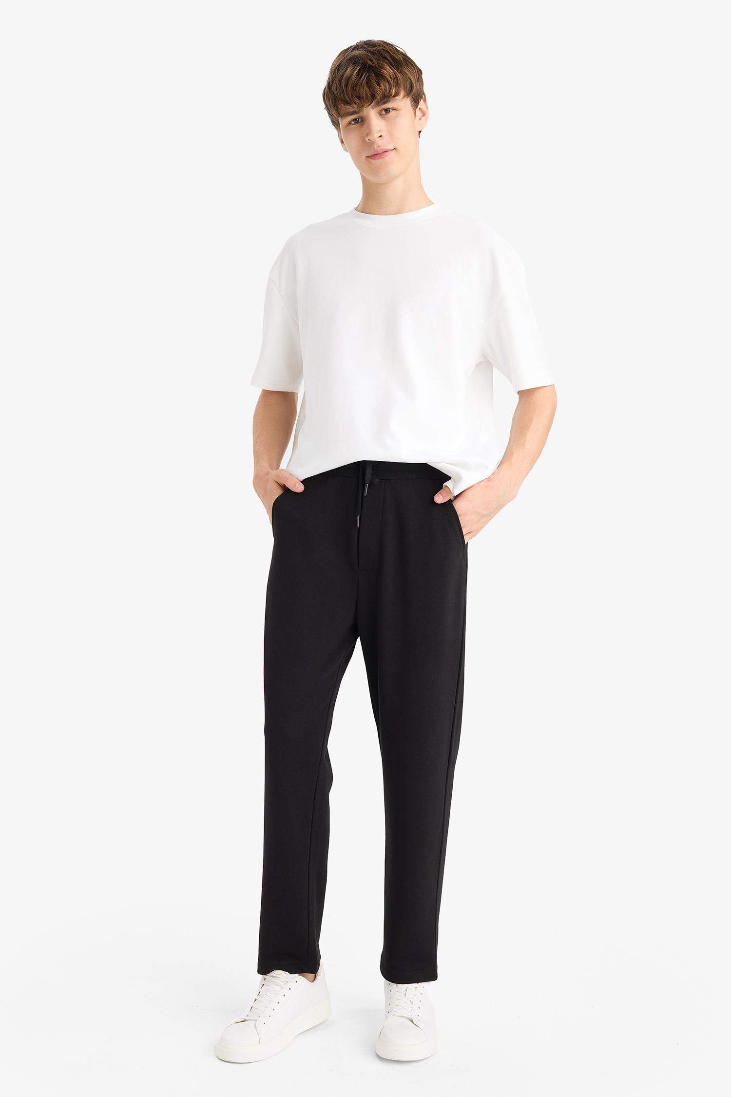 Regular Fit Basic Düz Beli Bağcıklı Düz Paça Cepli Eşofman Altı