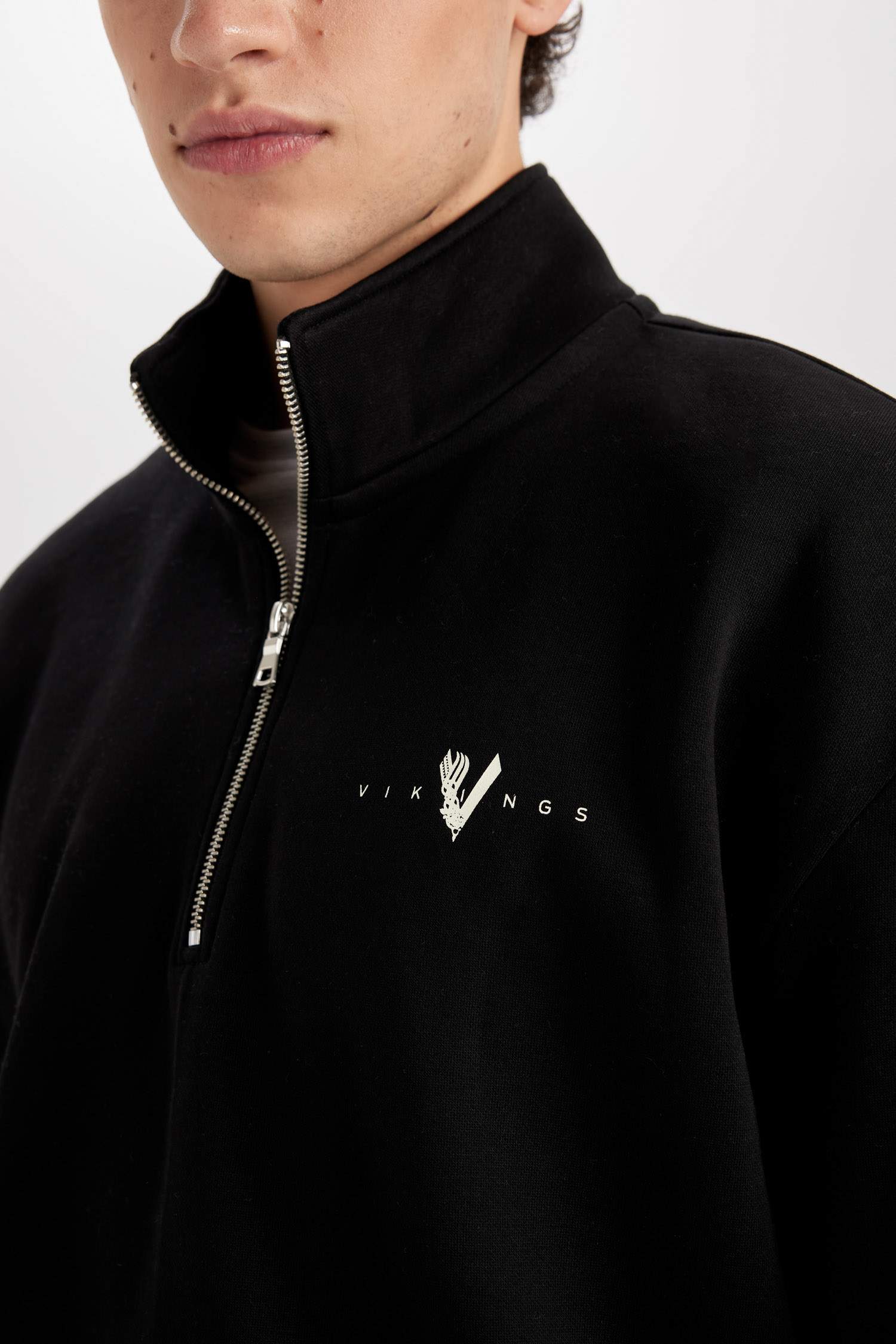 Vikings Boxy Fit Dik Yaka Baskılı Sweatshirt