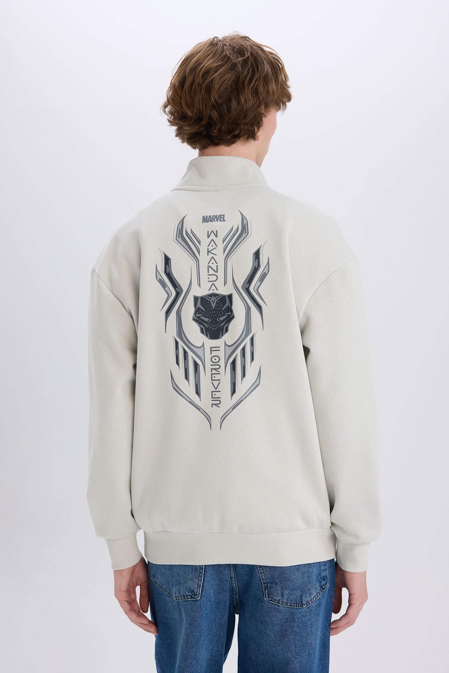 Marvel Boxy Fit Dik Yaka Fermuarlı Sırt Baskılı Sweatshirt