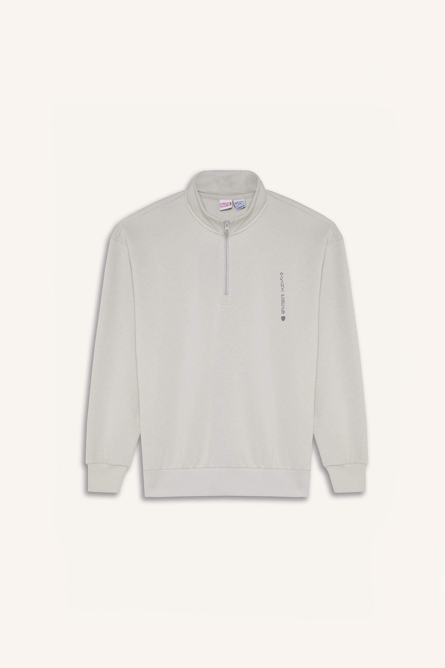 Marvel Boxy Fit Dik Yaka Fermuarlı Sırt Baskılı Sweatshirt