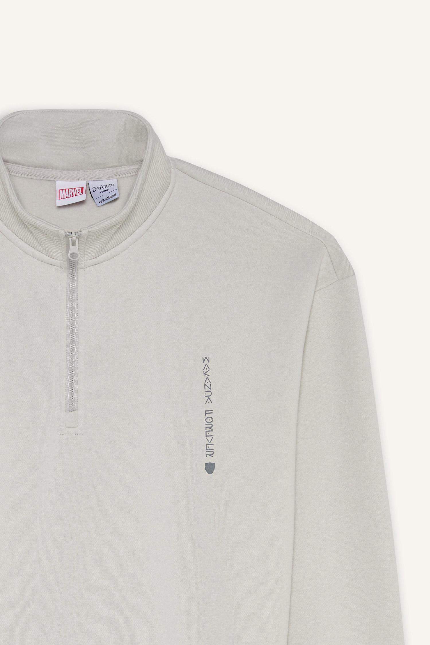 Marvel Boxy Fit Dik Yaka Fermuarlı Sırt Baskılı Sweatshirt