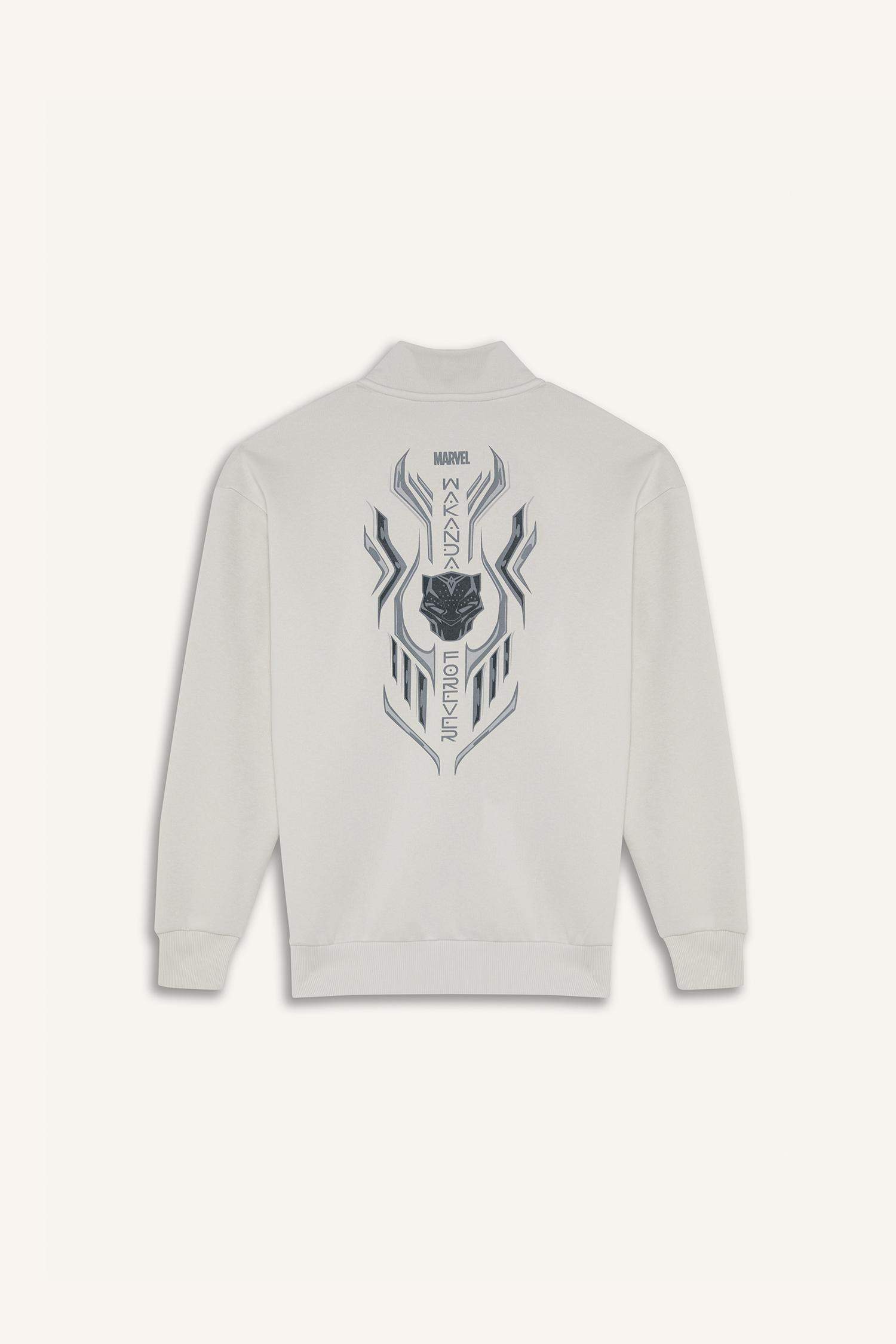 Marvel Boxy Fit Dik Yaka Fermuarlı Sırt Baskılı Sweatshirt