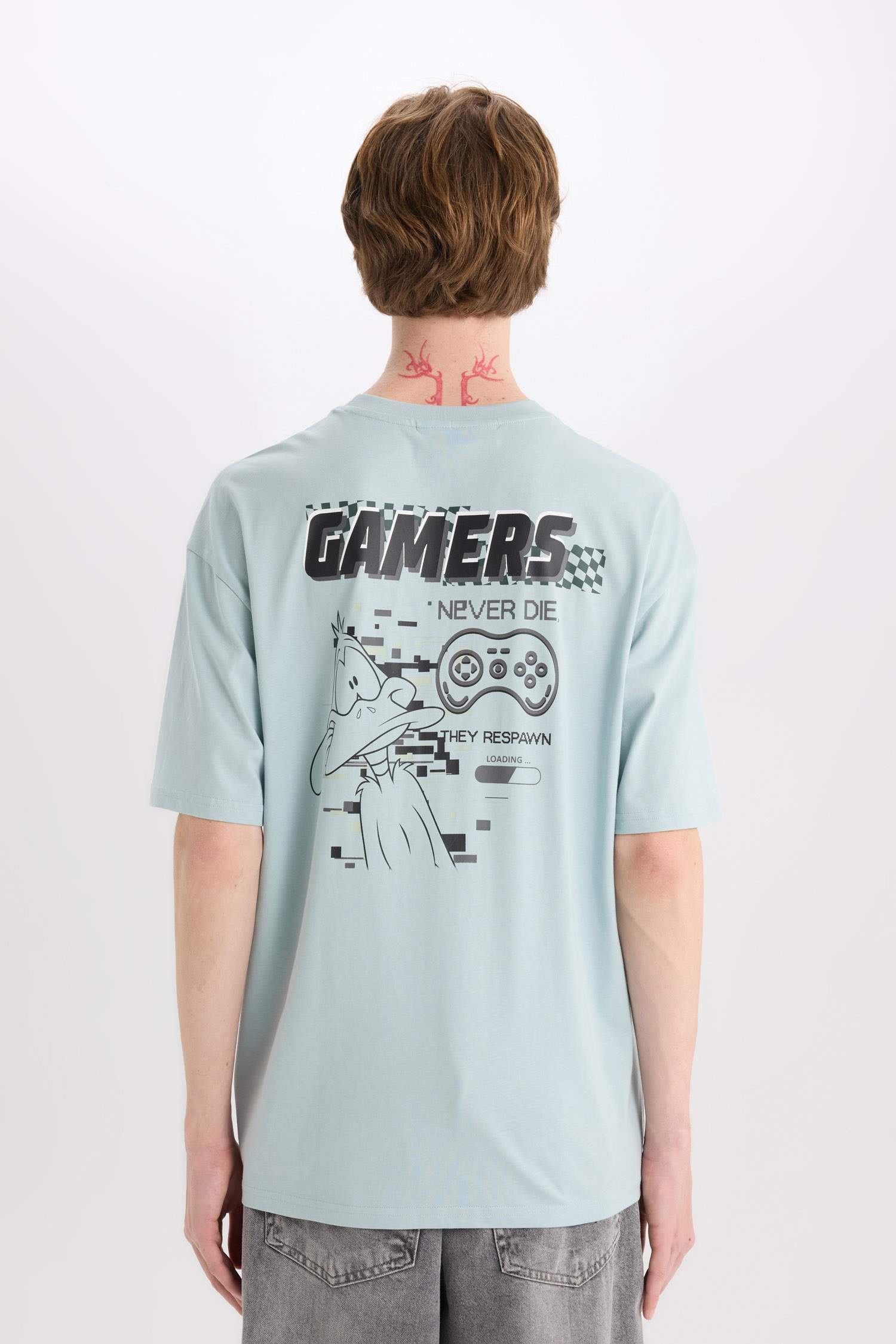 تيشيرت مطبوع أوفر سايز برقبة مستديرة