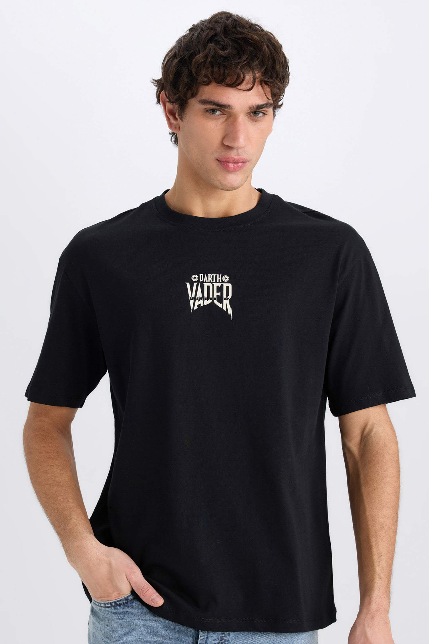 %100 Pamuk Star Wars Boxy Fit Bisiklet Yaka Sırt Baskılı Kısa Kollu Tişört