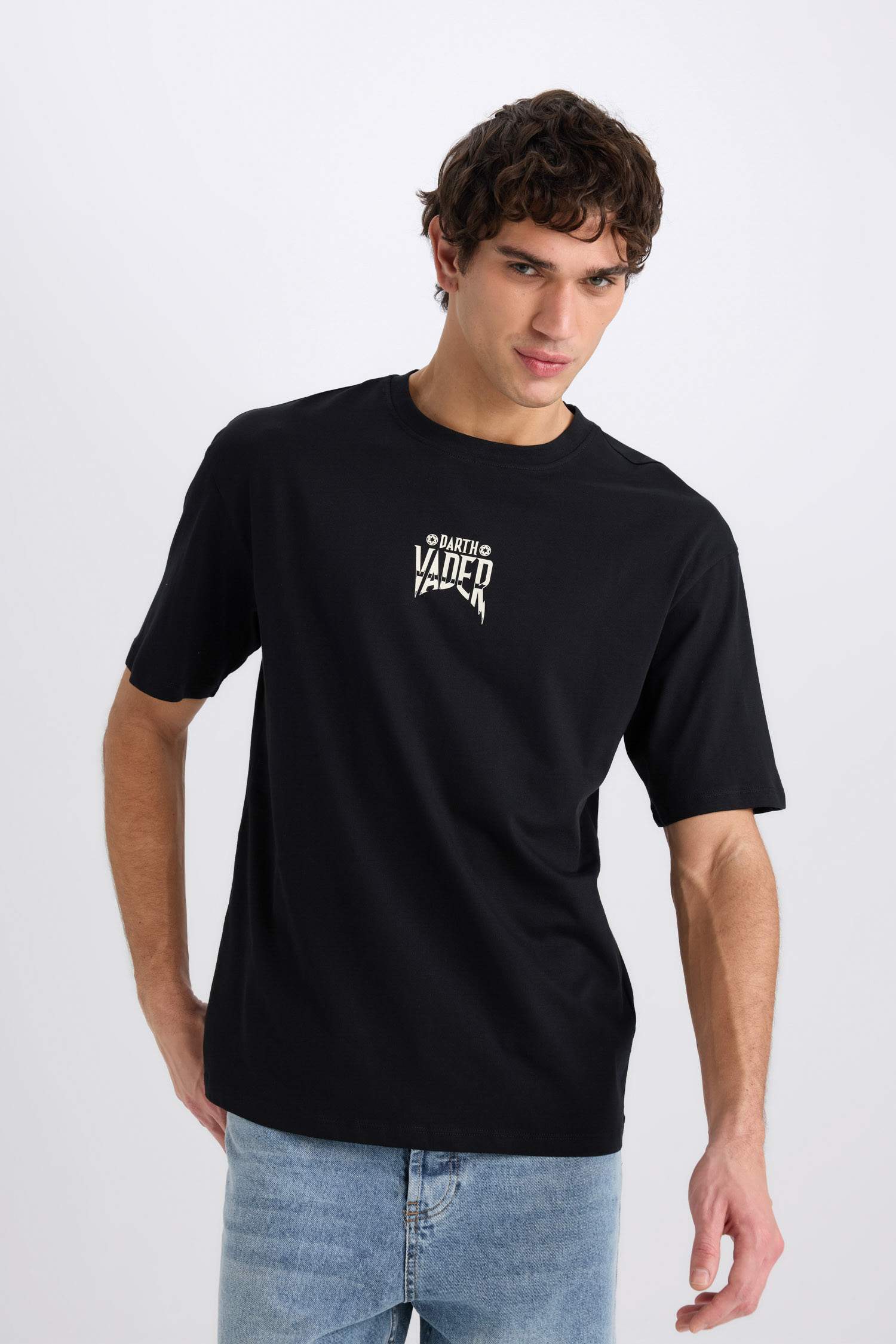 %100 Pamuk Star Wars Boxy Fit Bisiklet Yaka Sırt Baskılı Kısa Kollu Tişört