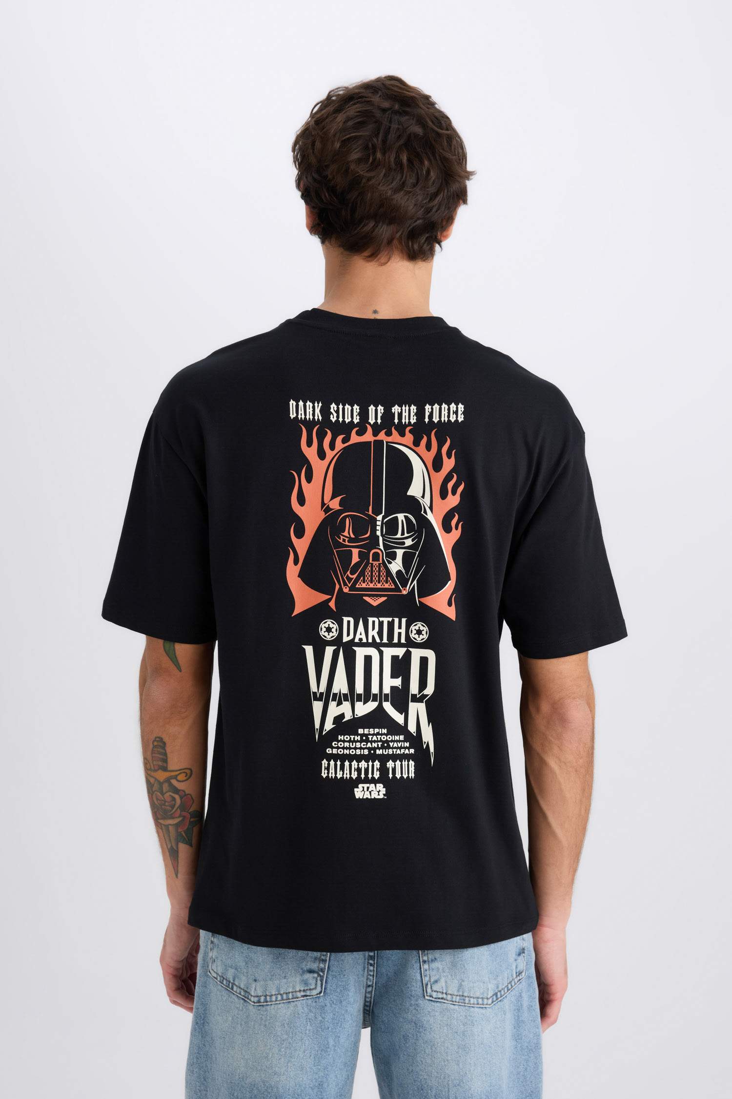 %100 Pamuk Star Wars Boxy Fit Bisiklet Yaka Sırt Baskılı Kısa Kollu Tişört