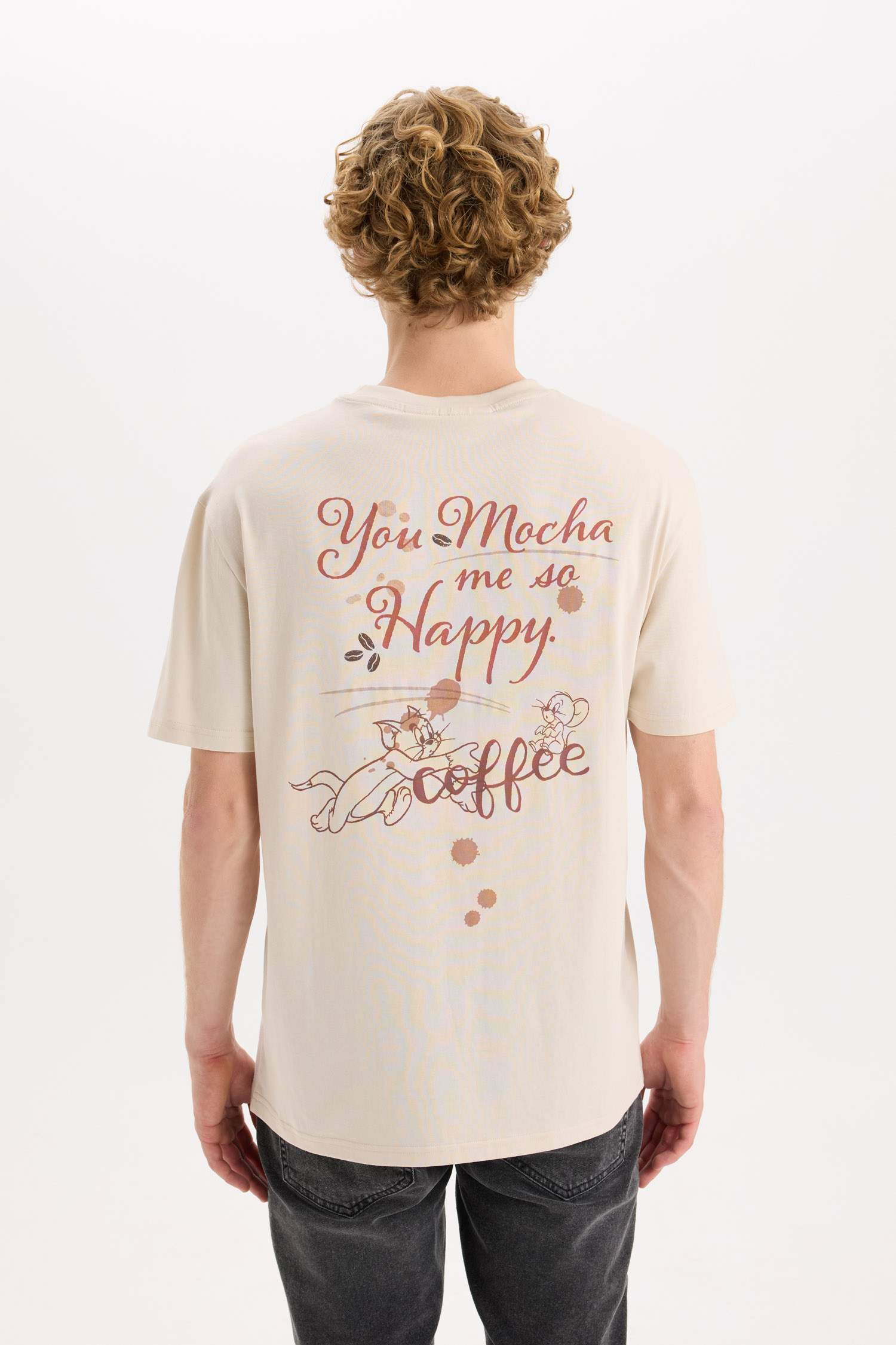 %100 Pamuk Tom & Jerry Regular Fit Bisiklet Yaka Sırt Baskılı Kısa Kollu Tişört