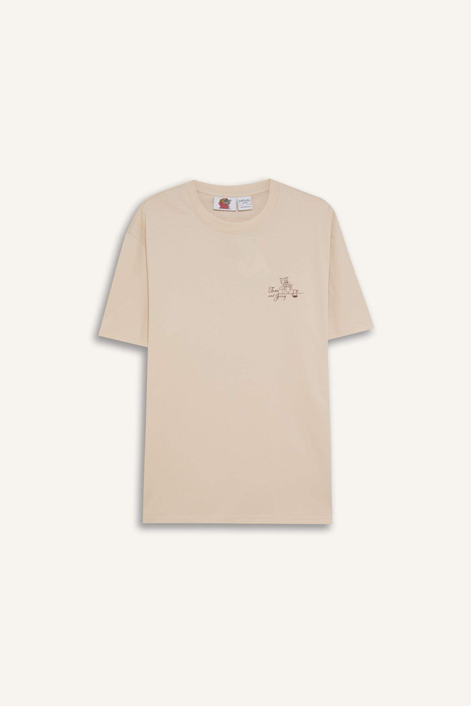 %100 Pamuk Tom & Jerry Regular Fit Bisiklet Yaka Sırt Baskılı Kısa Kollu Tişört