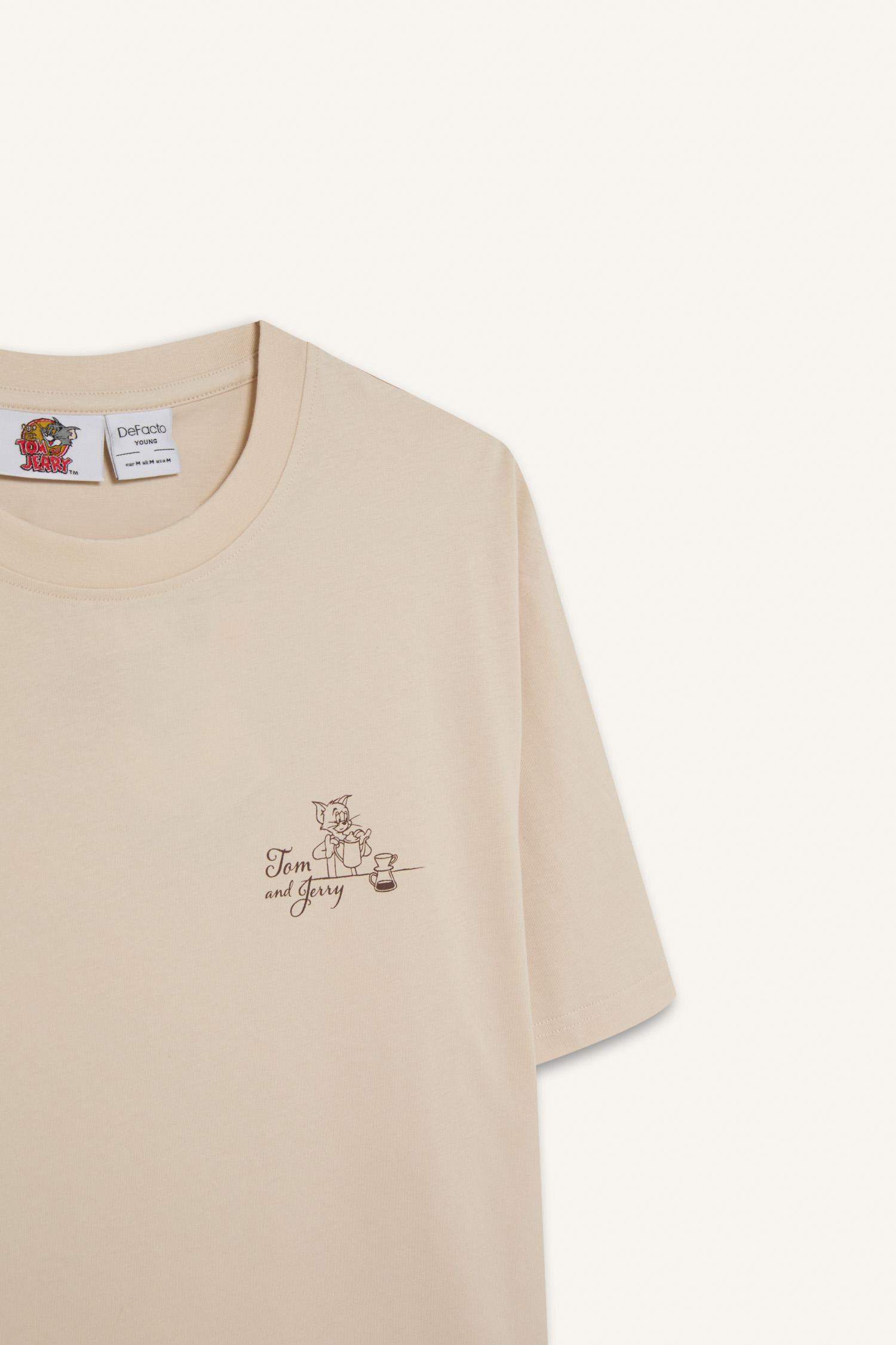 %100 Pamuk Tom & Jerry Regular Fit Bisiklet Yaka Sırt Baskılı Kısa Kollu Tişört