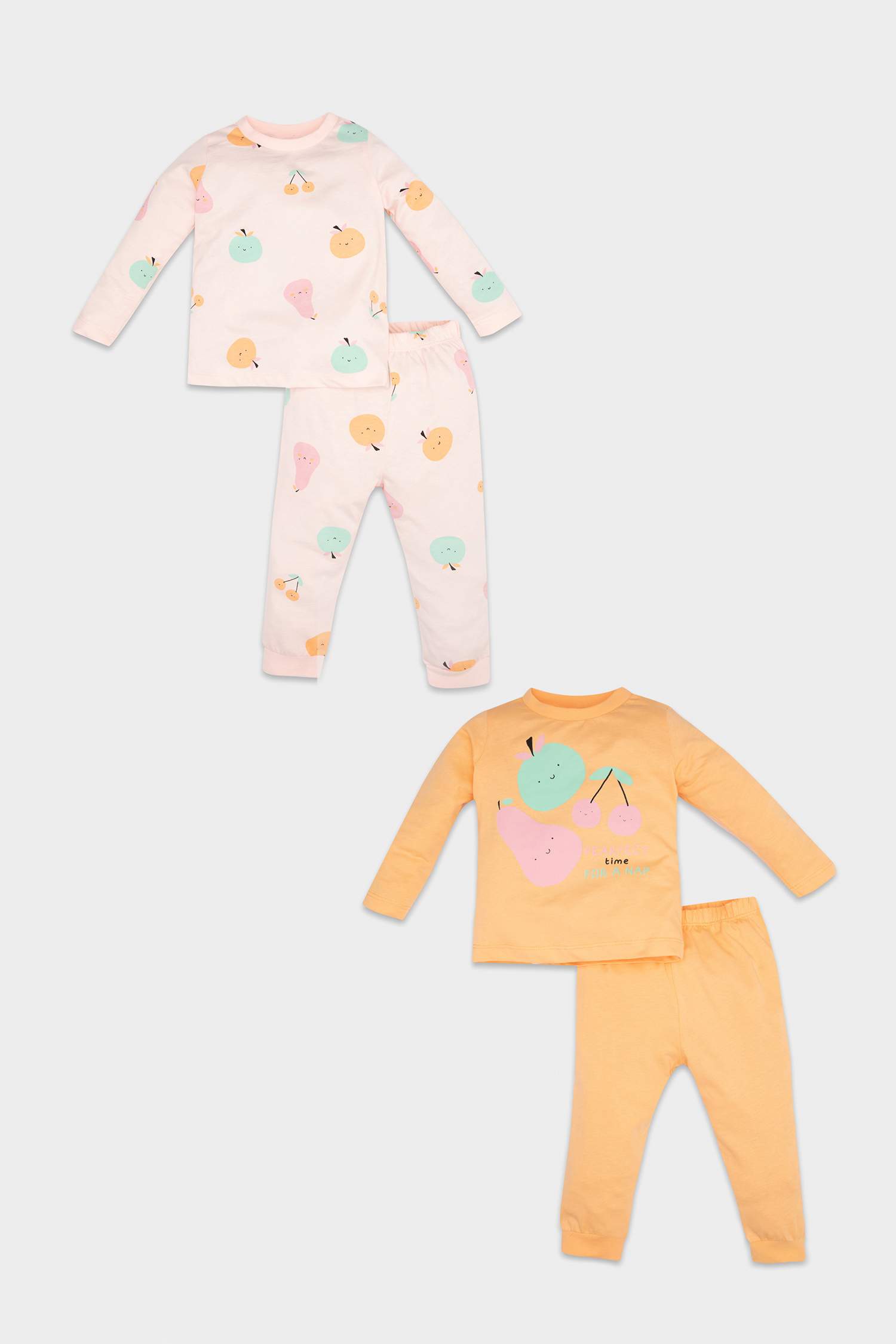 Kız Bebek Pijama Takımı Penye 4'lü Meyve Desenli Uzun Kollu Üst Beli Lastikli Uzun Alt