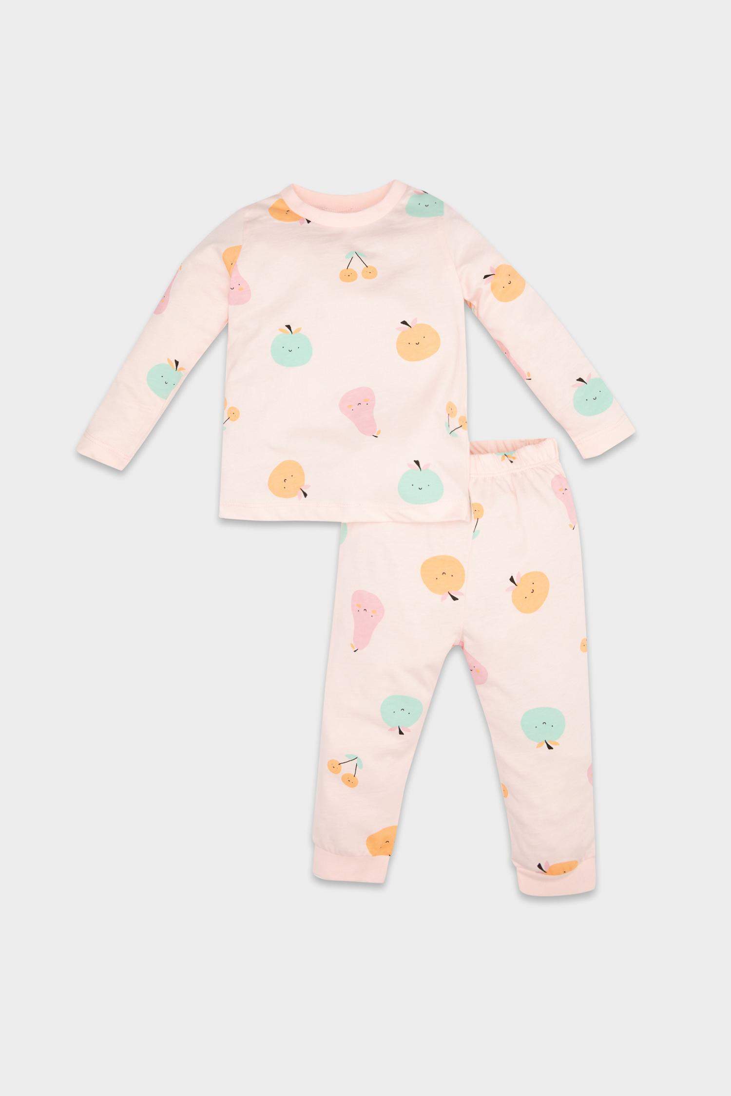 Kız Bebek Pijama Takımı Penye 4'lü Meyve Desenli Uzun Kollu Üst Beli Lastikli Uzun Alt