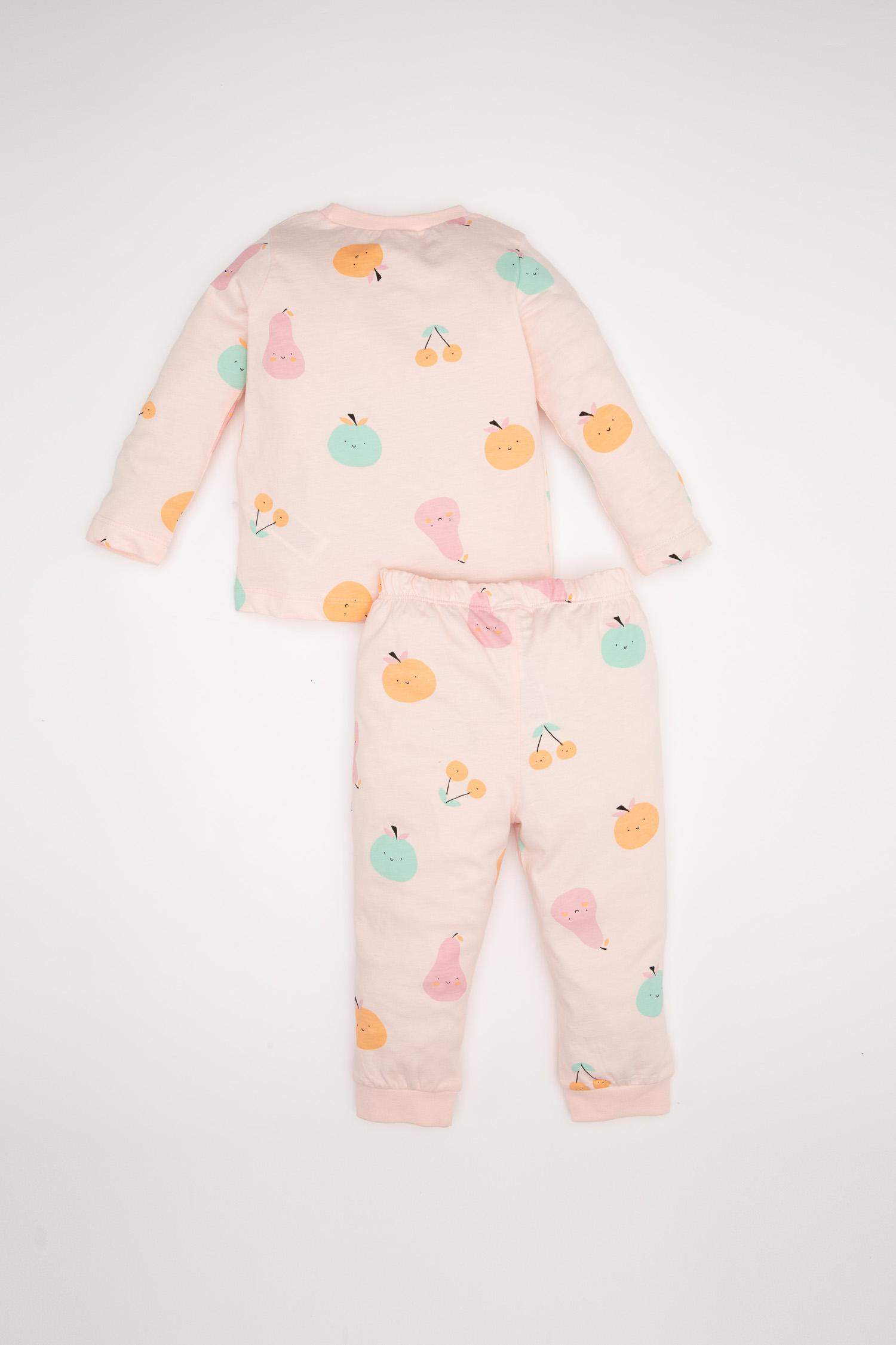 Kız Bebek Pijama Takımı Penye 4'lü Meyve Desenli Uzun Kollu Üst Beli Lastikli Uzun Alt