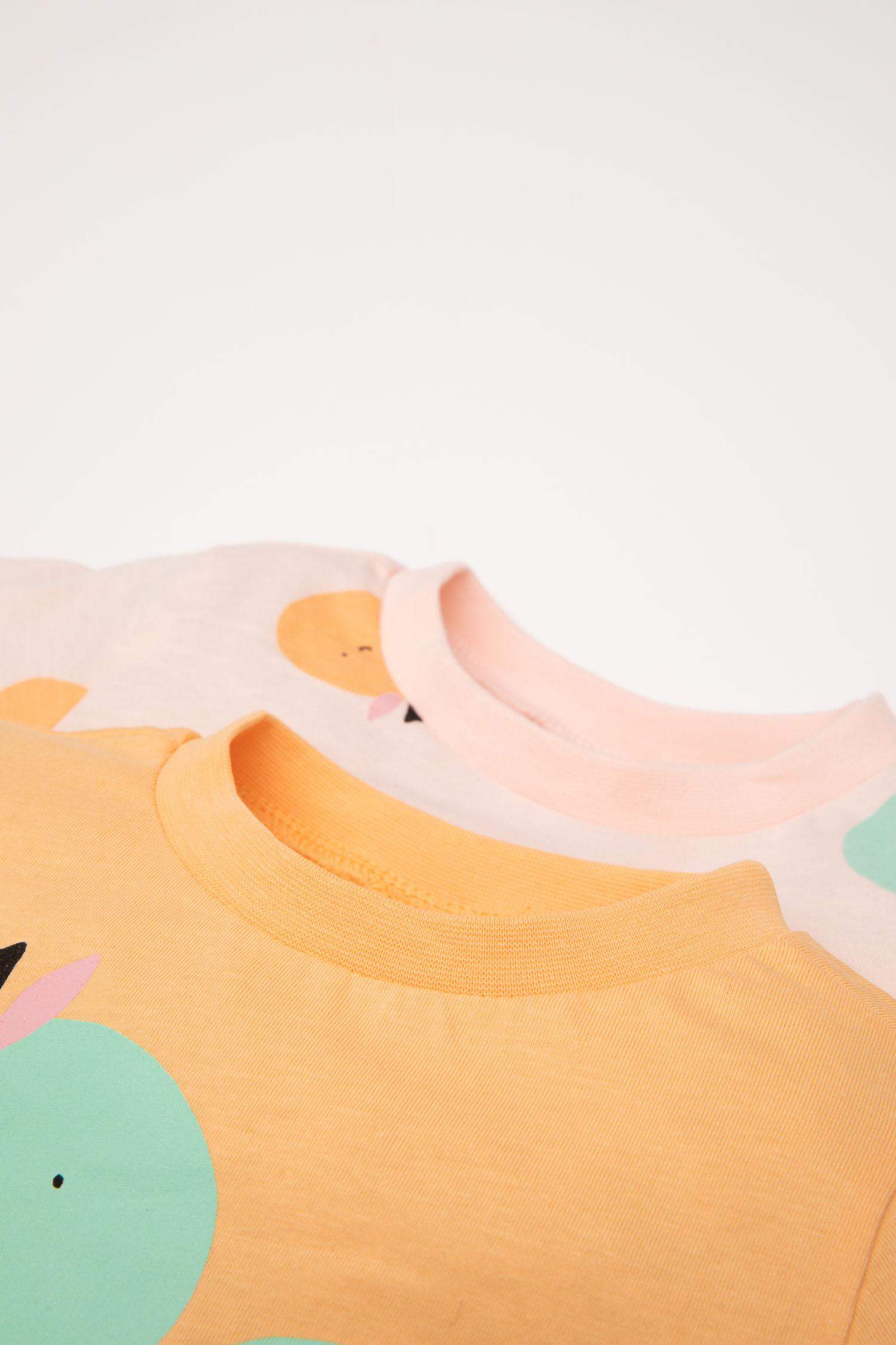 Kız Bebek Pijama Takımı Penye 4'lü Meyve Desenli Uzun Kollu Üst Beli Lastikli Uzun Alt