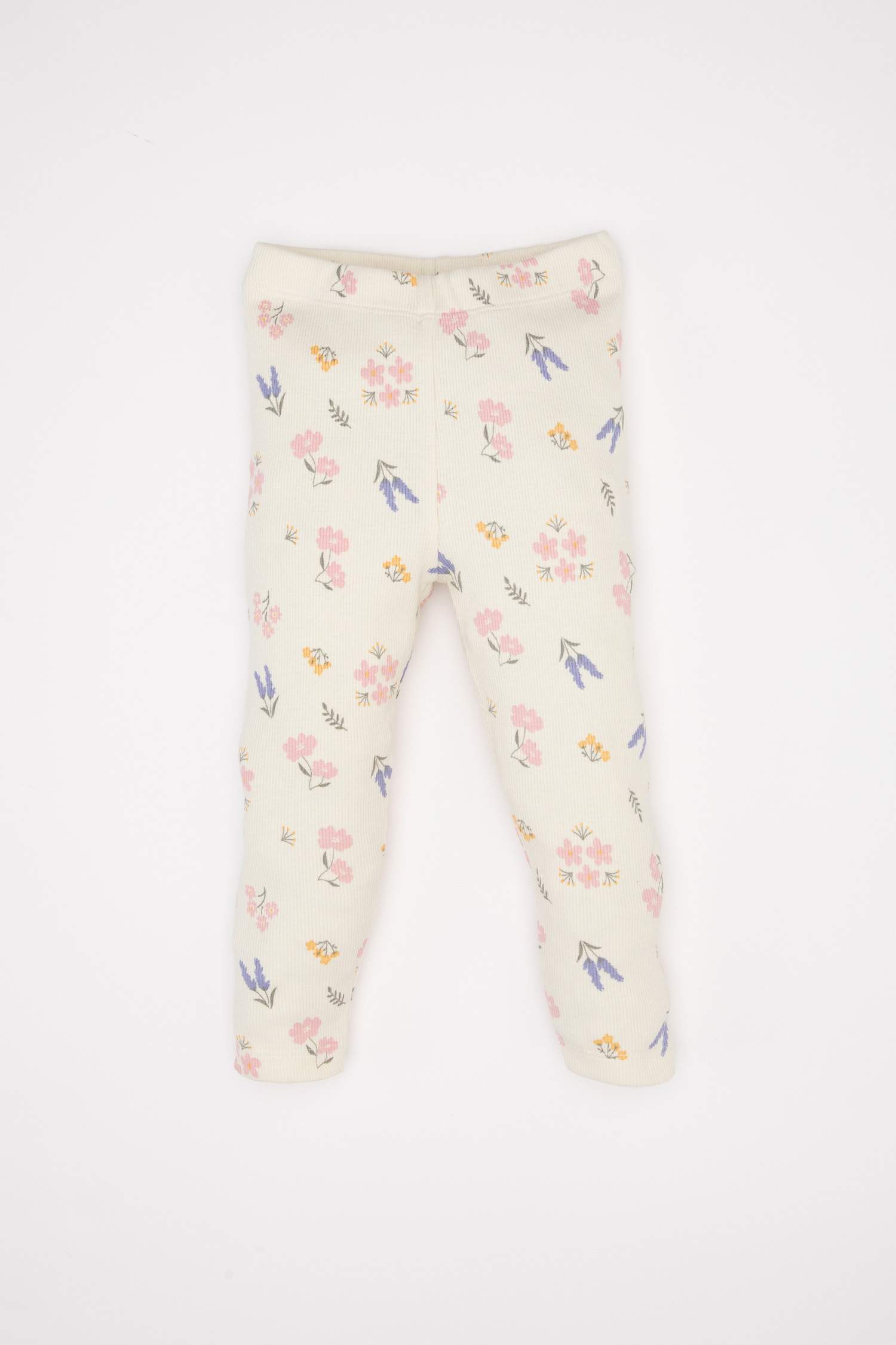 Kız Bebek Pijama Takımı Çiçekli Uzun Kollu Fitilli Kaşkorse Üst Beli Lastikli Uzun Alt