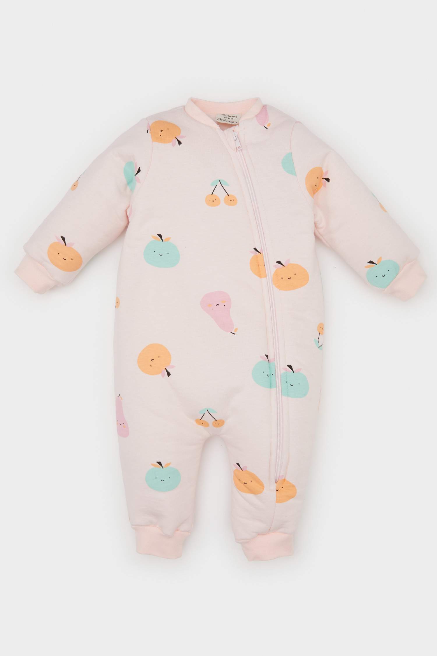 Kız Bebek Yenidoğan Meyve Desenli Fermuarlı Uzun Kollu Penye Uyku Tulumu