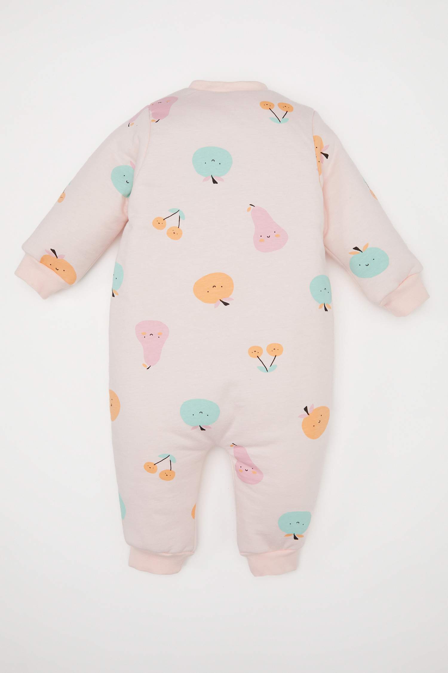 Kız Bebek Yenidoğan Meyve Desenli Fermuarlı Uzun Kollu Penye Uyku Tulumu