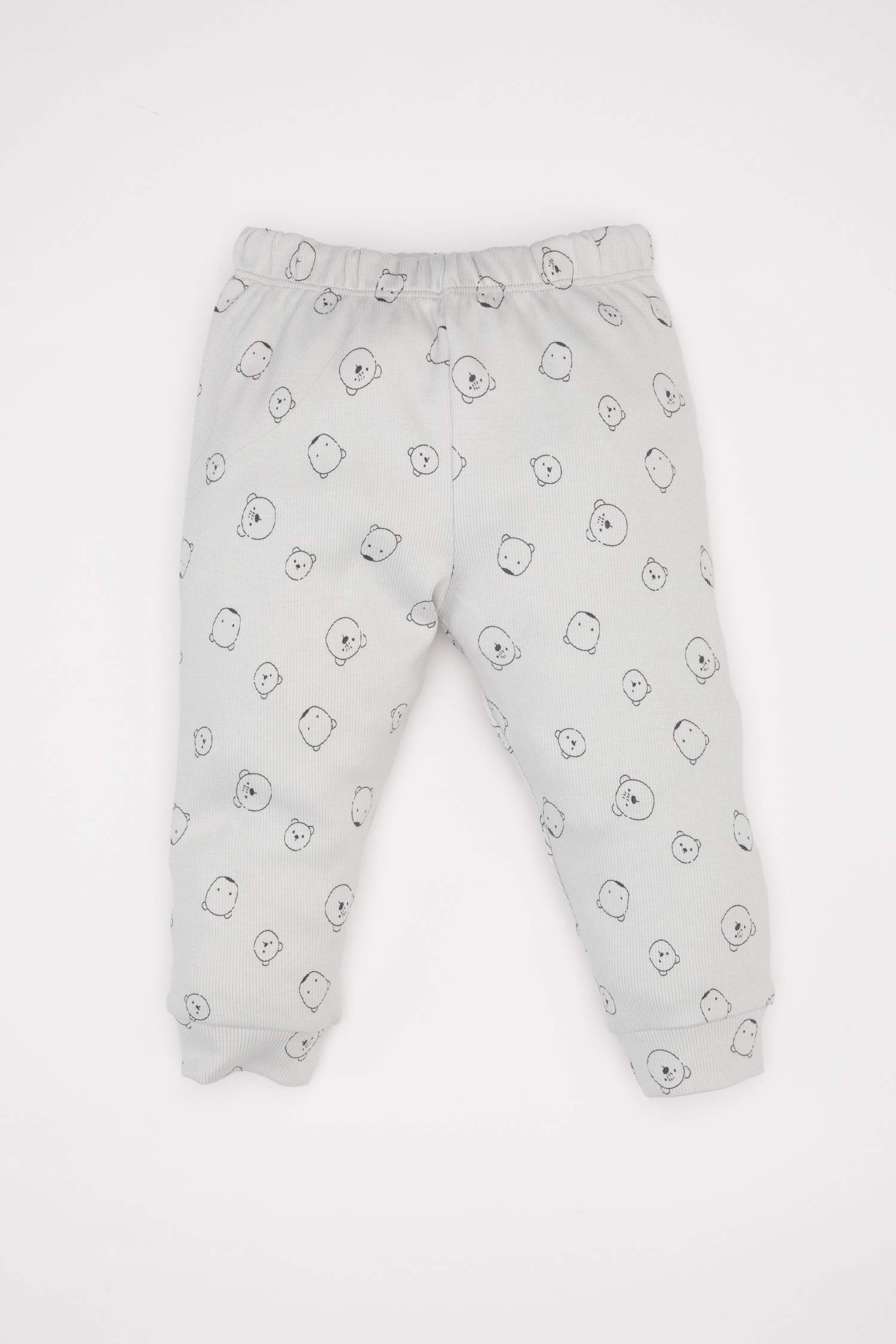 Erkek Bebek Pijama Takımı Ayı Desenli Uzun Kollu Fitilli Kaşkorse Üst Beli Lastikli Uzun Alt