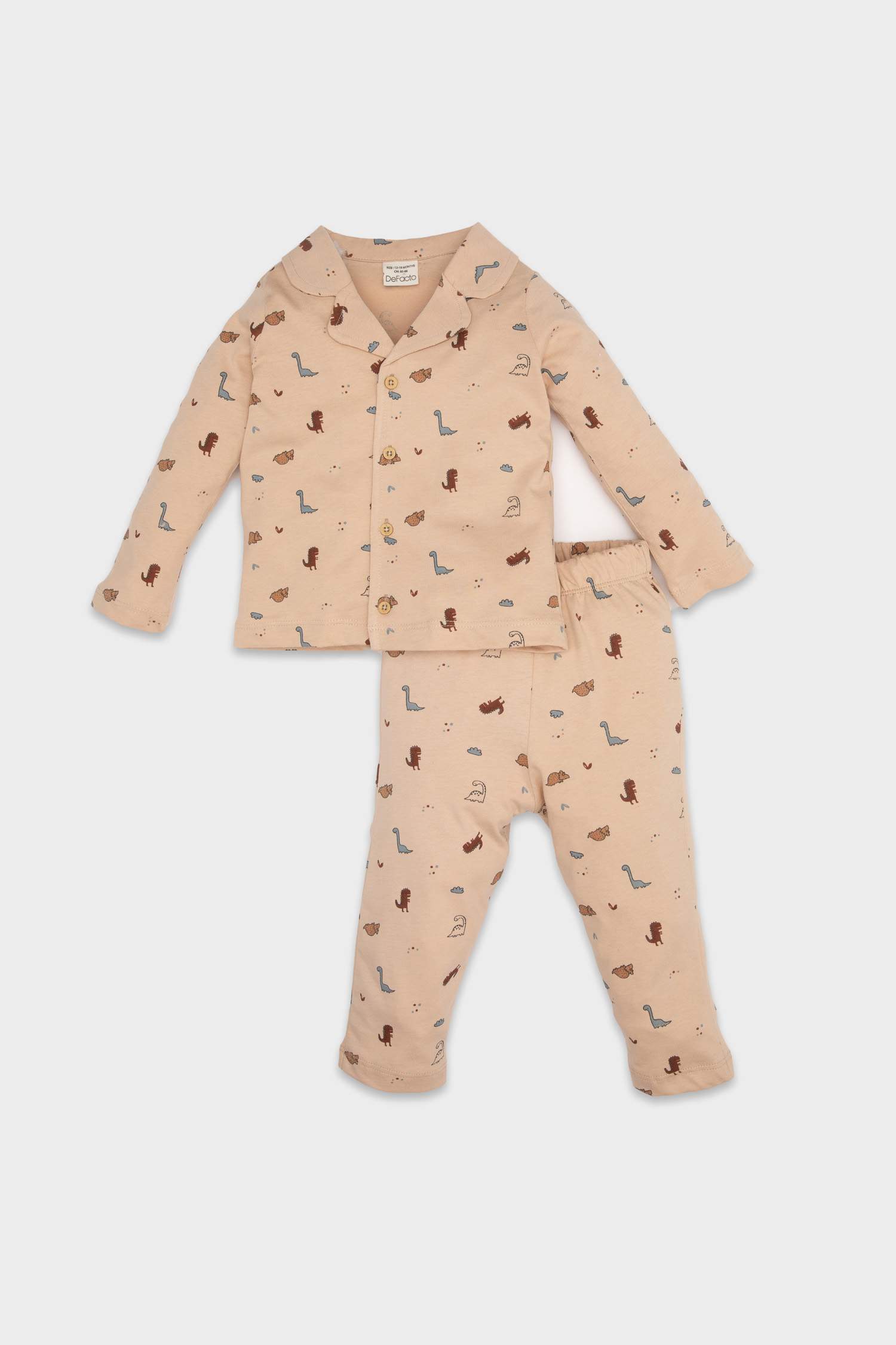 Erkek Bebek Pijama Takımı Dinozor Desenli Uzun Kollu Penye Üst Beli Lastikli Uzun Alt